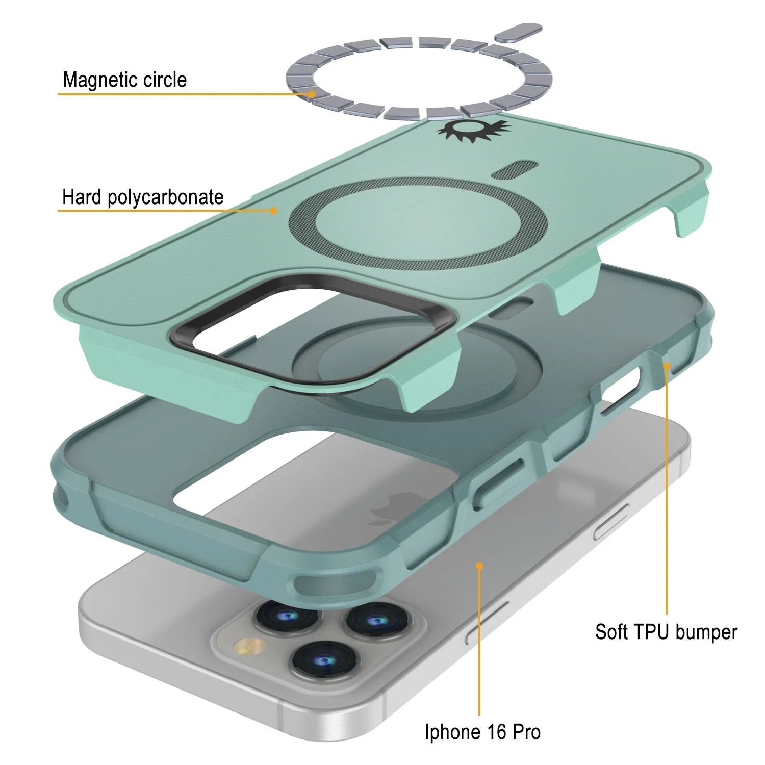 PunkCase iPhone 16 Pro Case, [Spartan 2.0 Series] Clear Rugged Heavy Duty Cover W/Built in Screen Protector [teal]