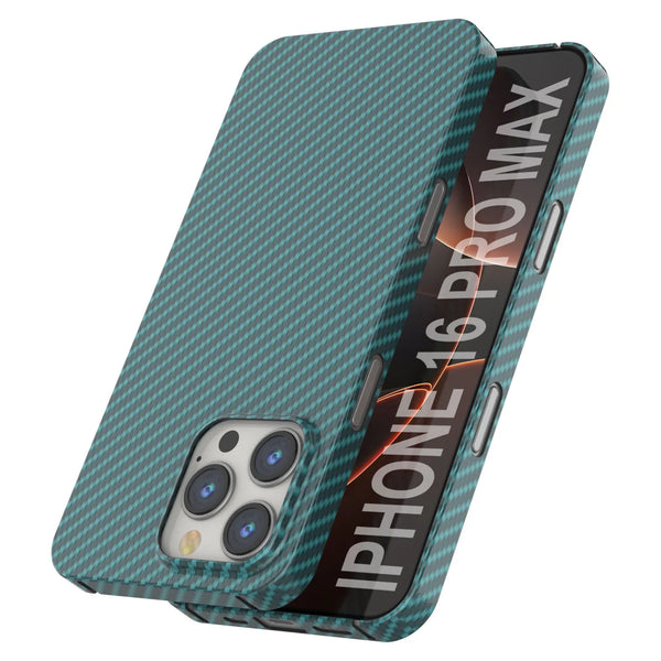 Punkcase iPhone 16 Pro Max Carbon Fiber Case [AramidShield Series] Ultra Slim & Light Kevlar [Teal]