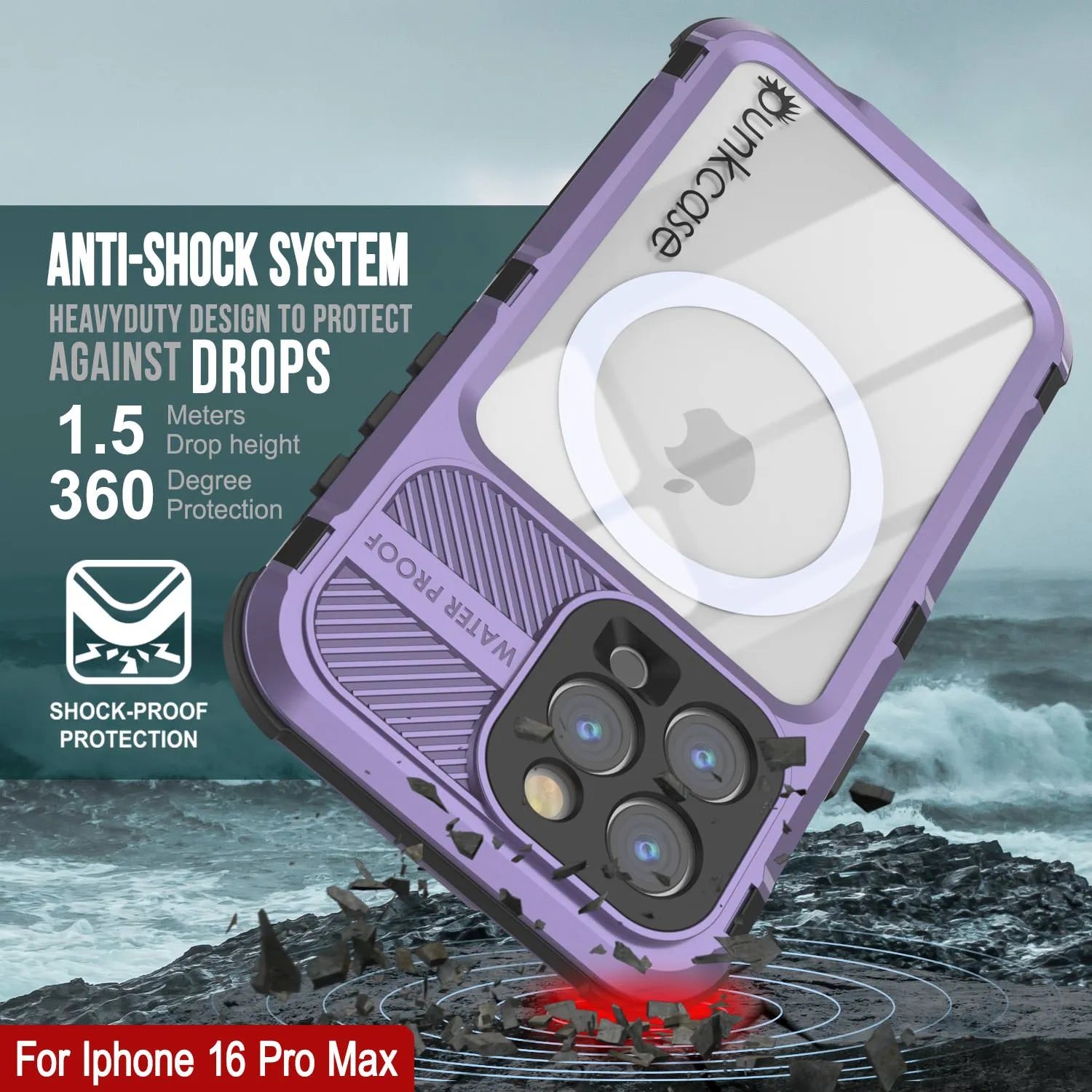 iPhone 16 Pro Max Metal Extreme 2.0 Series Aluminum Waterproof Case IP68 W/Buillt in Screen Protector [Purple]