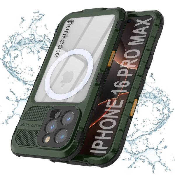 iPhone 16 Pro Max Metal Extreme 2.0 Series Aluminum Waterproof Case IP68 W/Buillt in Screen Protector [Dark Green]