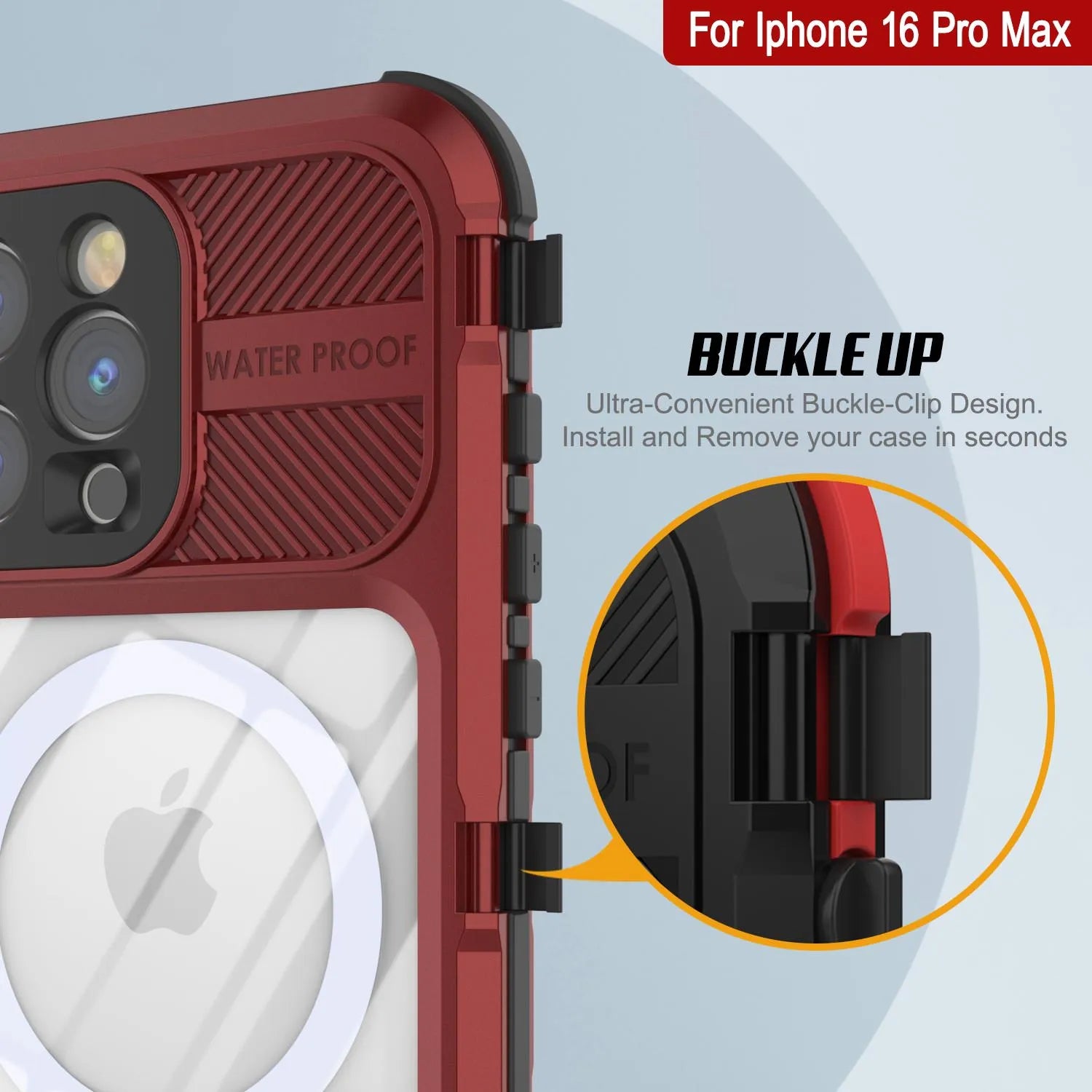 iPhone 16 Pro Max Metal Extreme 2.0 Series Aluminum Waterproof Case IP68 W/Buillt in Screen Protector [Red-Black]