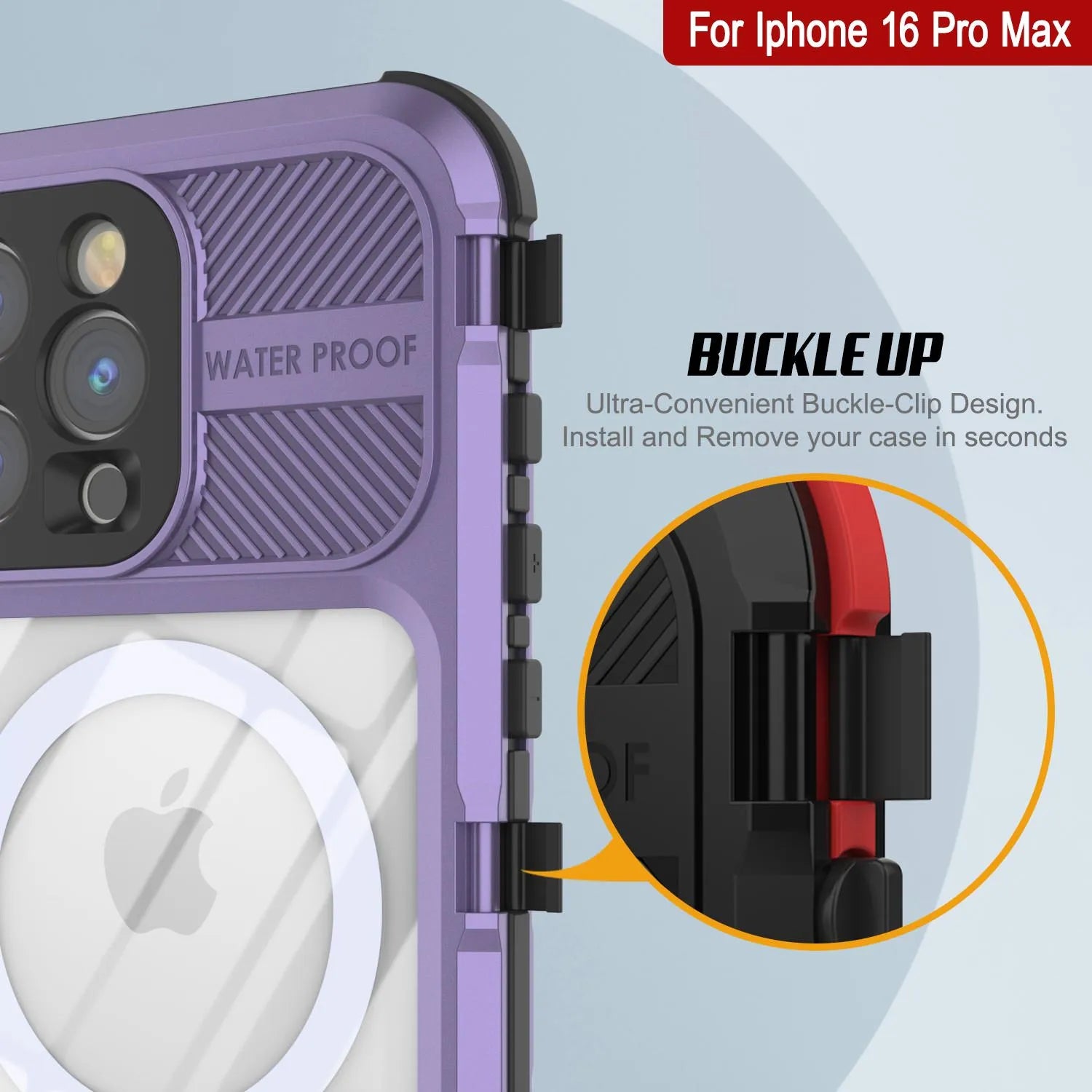 iPhone 16 Pro Max Metal Extreme 2.0 Series Aluminum Waterproof Case IP68 W/Buillt in Screen Protector [Purple]