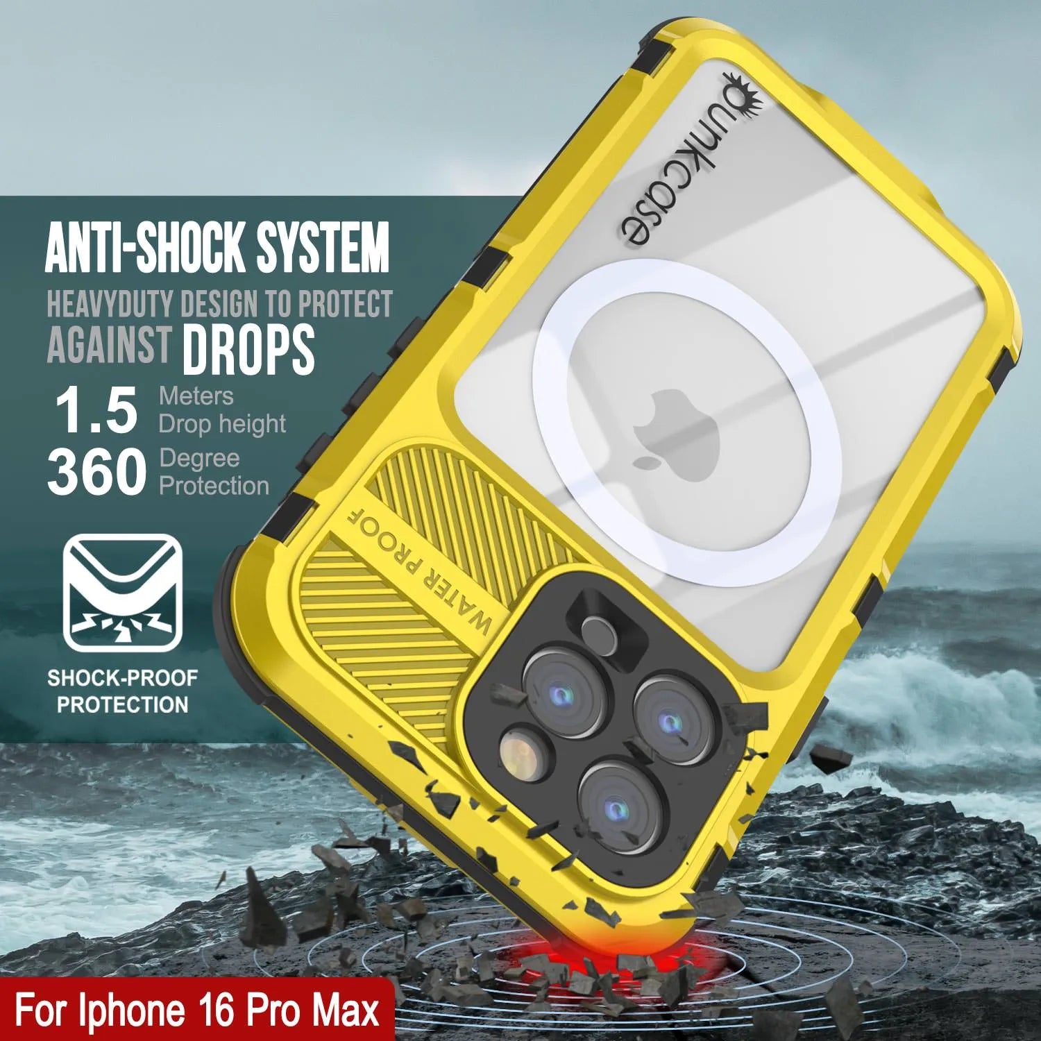 iPhone 16 Pro Max Metal Extreme 2.0 Series Aluminum Waterproof Case IP68 W/Buillt in Screen Protector [Yellow]