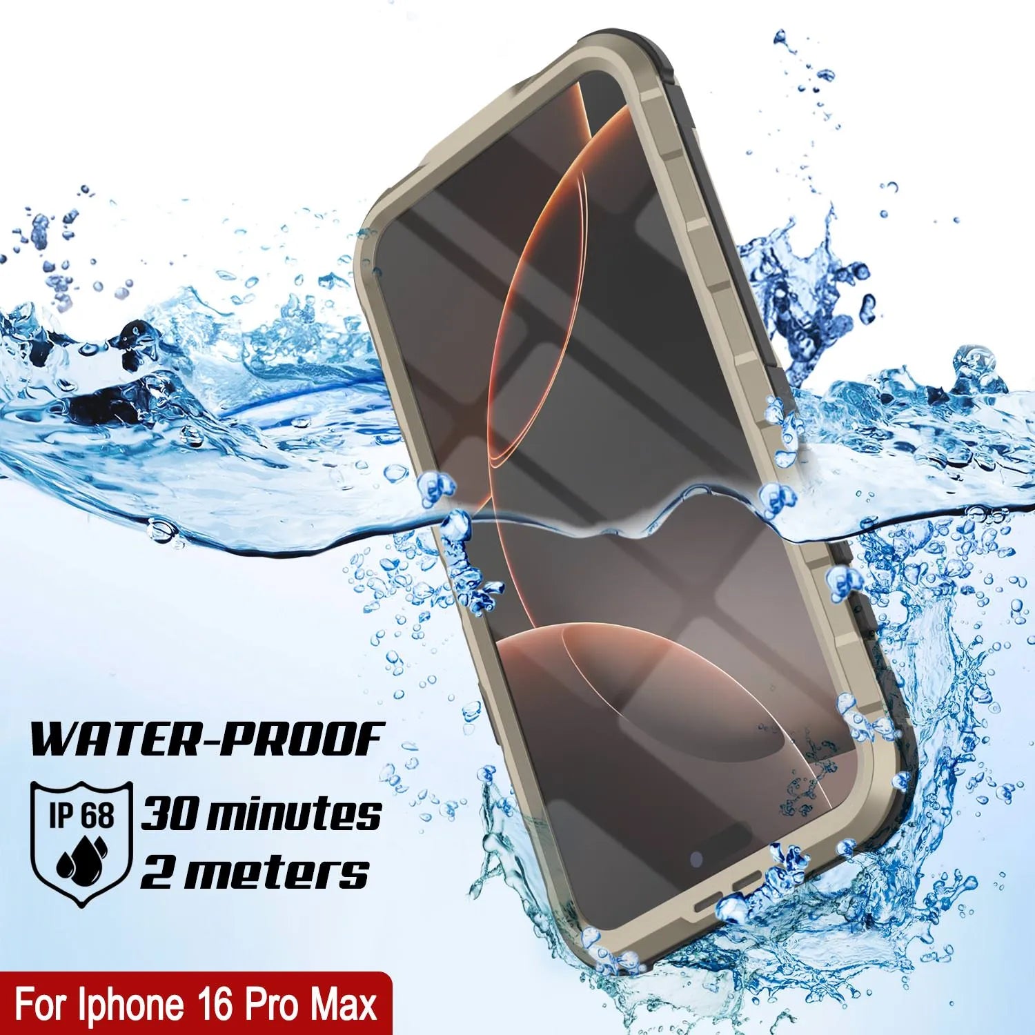 iPhone 16 Pro Max Metal Extreme 2.0 Series Aluminum Waterproof Case IP68 W/Buillt in Screen Protector [Gold]