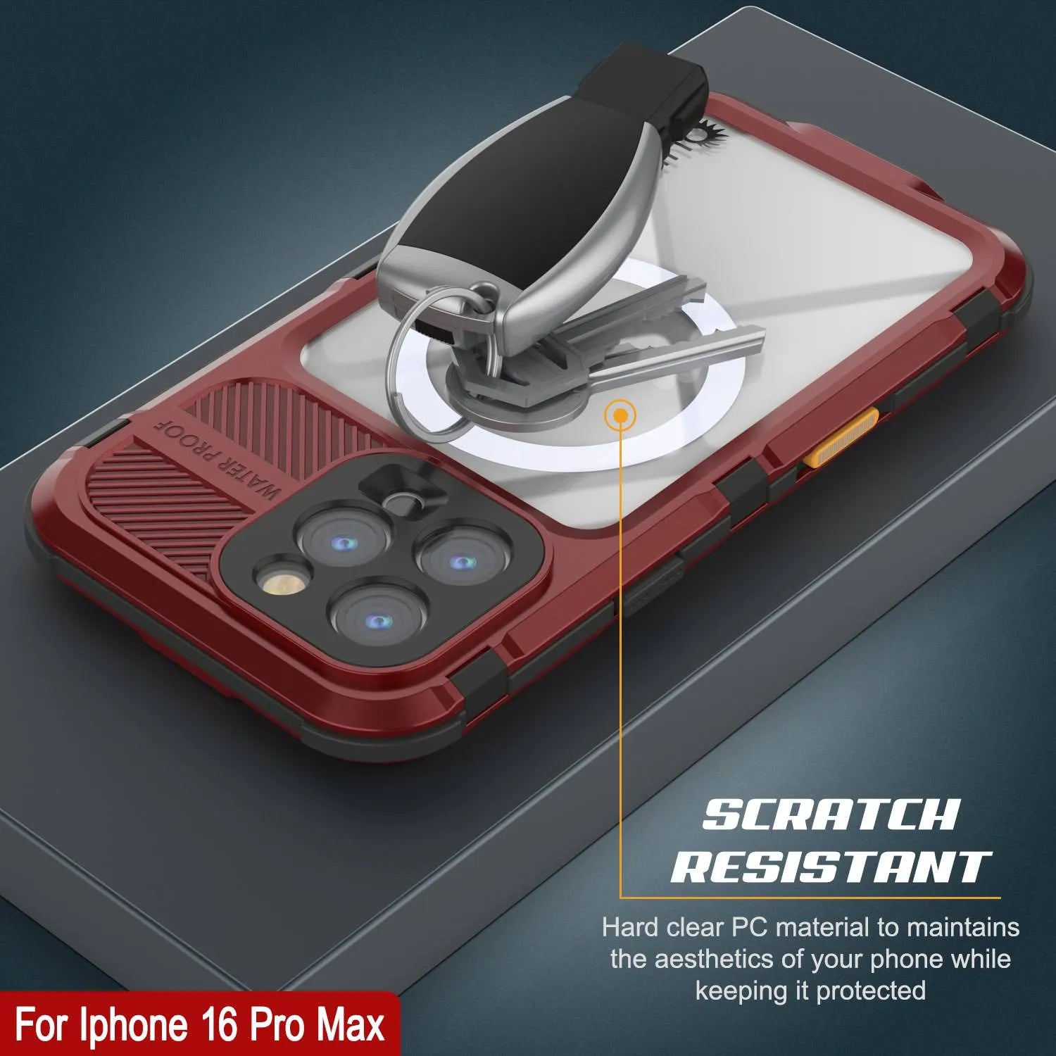 iPhone 16 Pro Max Metal Extreme 2.0 Series Aluminum Waterproof Case IP68 W/Buillt in Screen Protector [Red-Black]