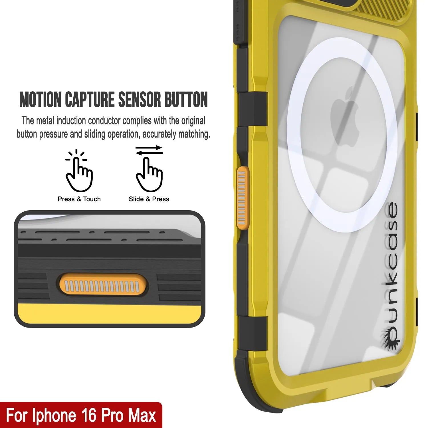 iPhone 16 Pro Max Metal Extreme 2.0 Series Aluminum Waterproof Case IP68 W/Buillt in Screen Protector [Yellow]