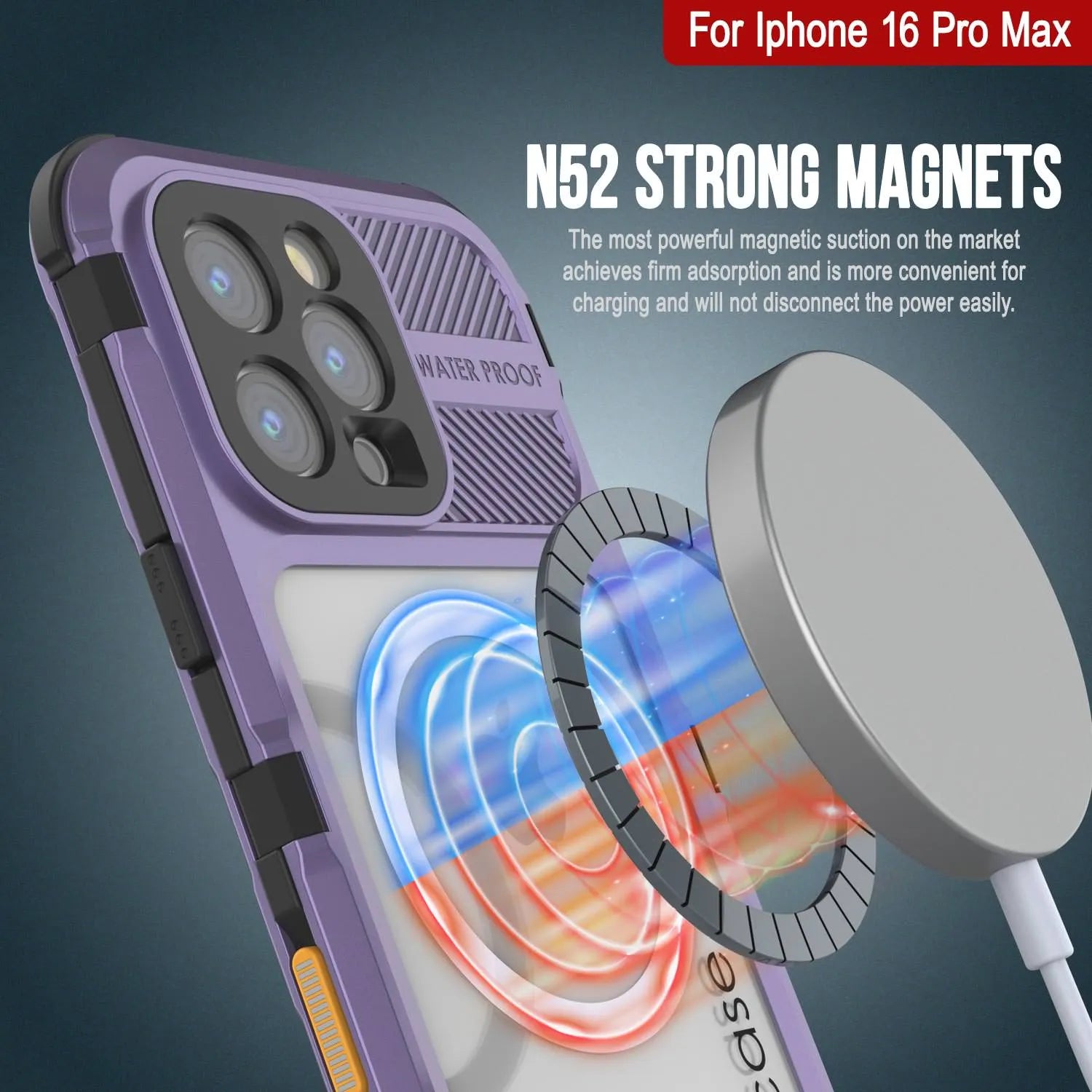 iPhone 16 Pro Max Metal Extreme 2.0 Series Aluminum Waterproof Case IP68 W/Buillt in Screen Protector [Purple]