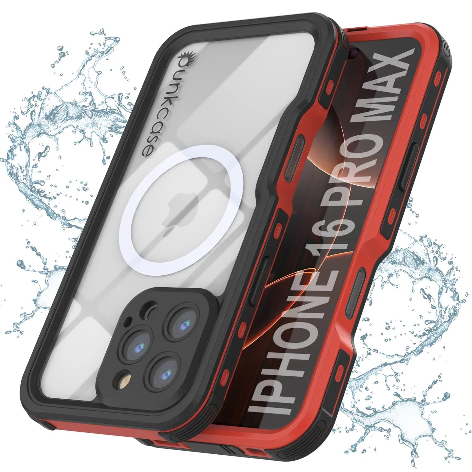 iPhone 16 Pro Max Waterproof IP68 Case, Punkcase [Red] [StudStar Series] [Slim Fit]