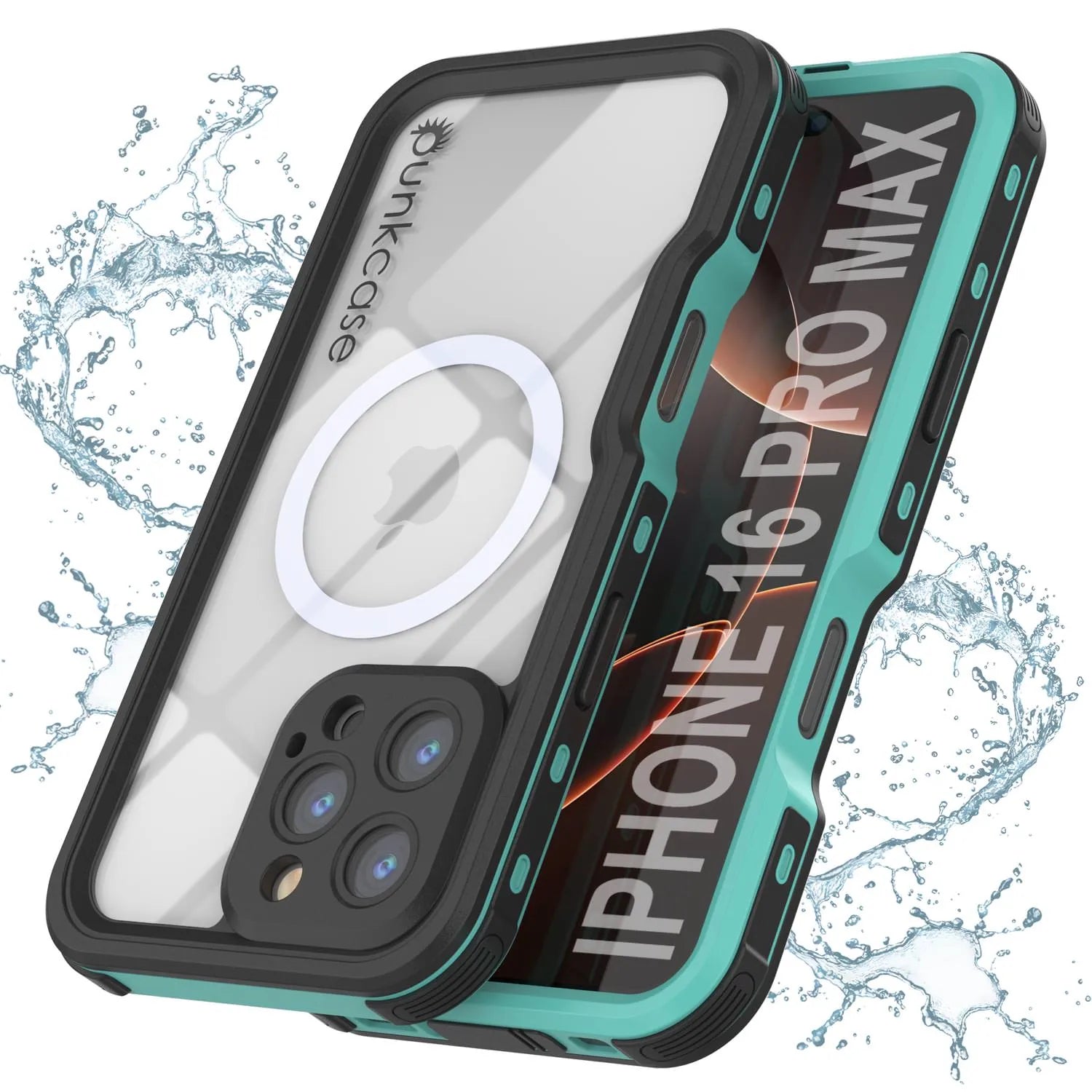 iPhone 16 Pro Max Waterproof IP68 Case, Punkcase [Teal] [StudStar Series] [Slim Fit]