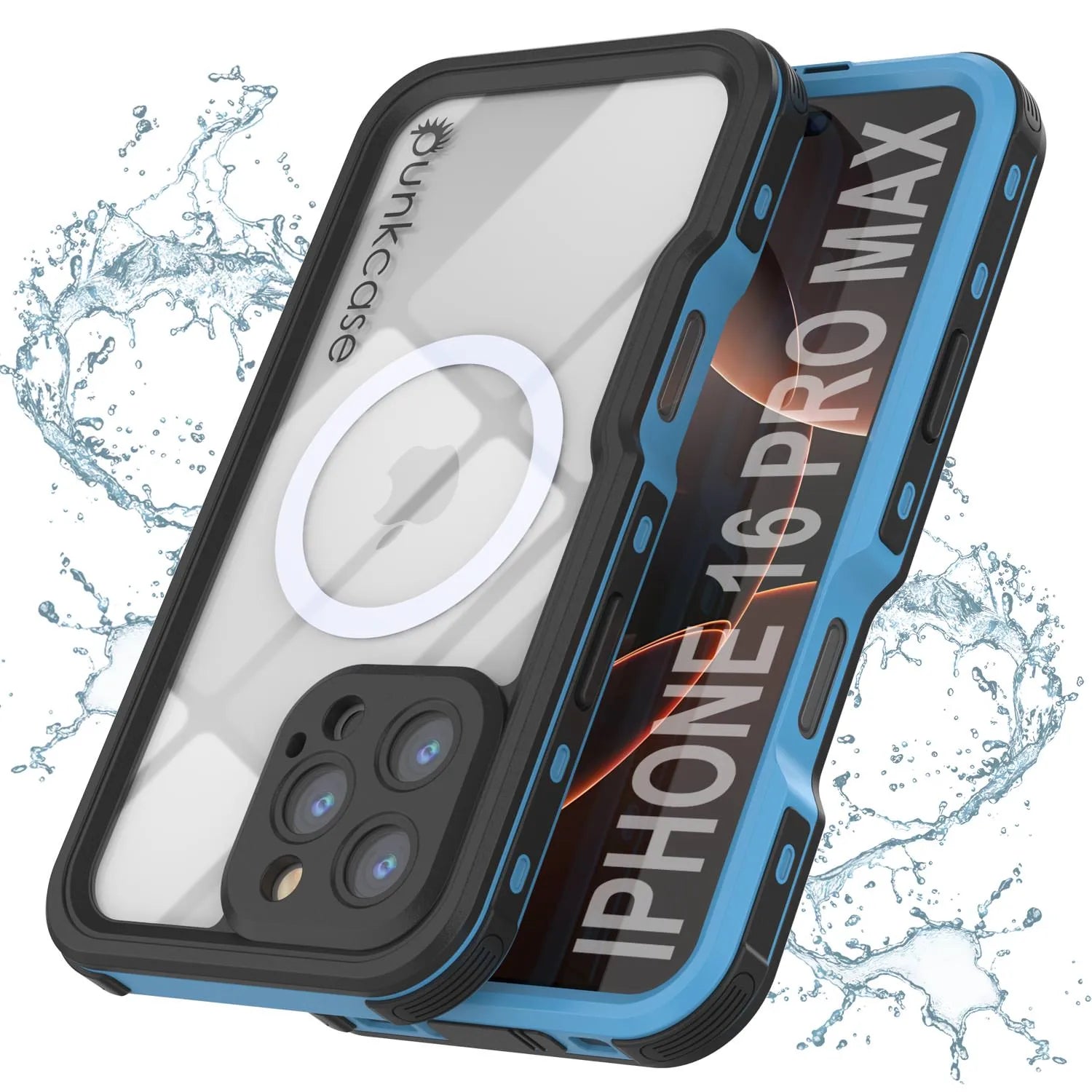 iPhone 16 Pro Max Waterproof IP68 Case, Punkcase [Light blue] [StudStar Series] [Slim Fit] [Dirtproof]