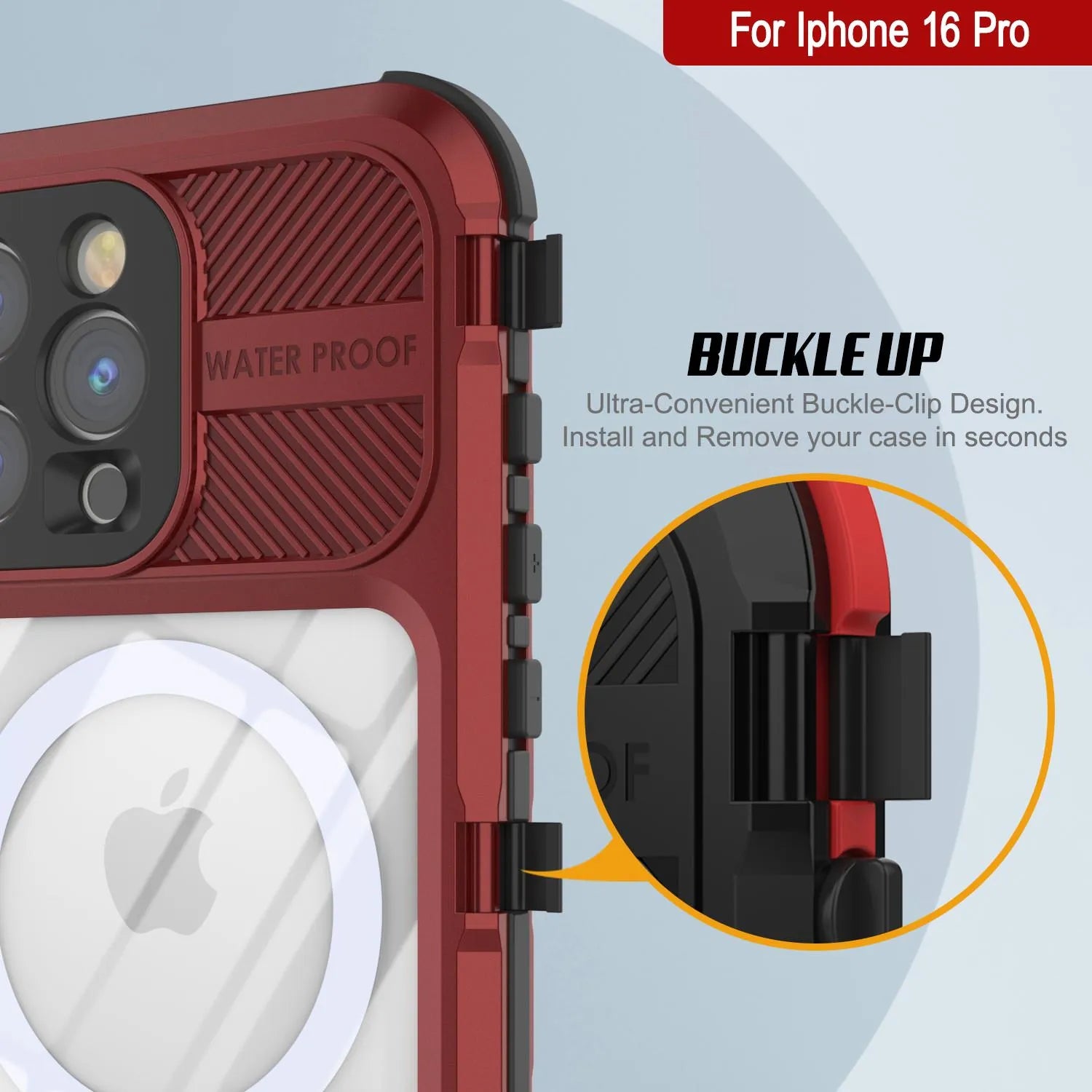 iPhone 16 Pro Metal Extreme 2.0 Series Aluminum Waterproof Case IP68 W/Buillt in Screen Protector [Red-Black]