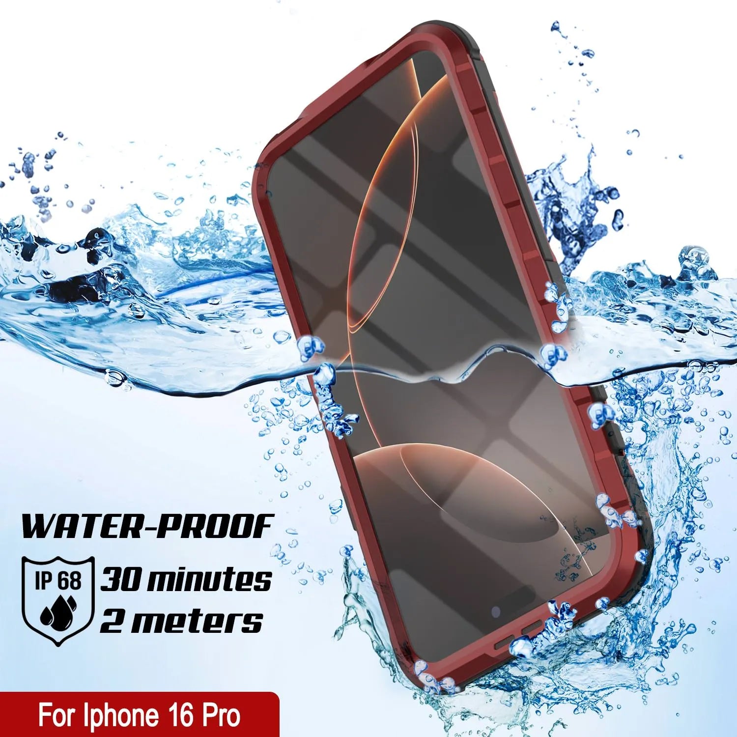 iPhone 16 Pro Metal Extreme 2.0 Series Aluminum Waterproof Case IP68 W/Buillt in Screen Protector [Red-Black]