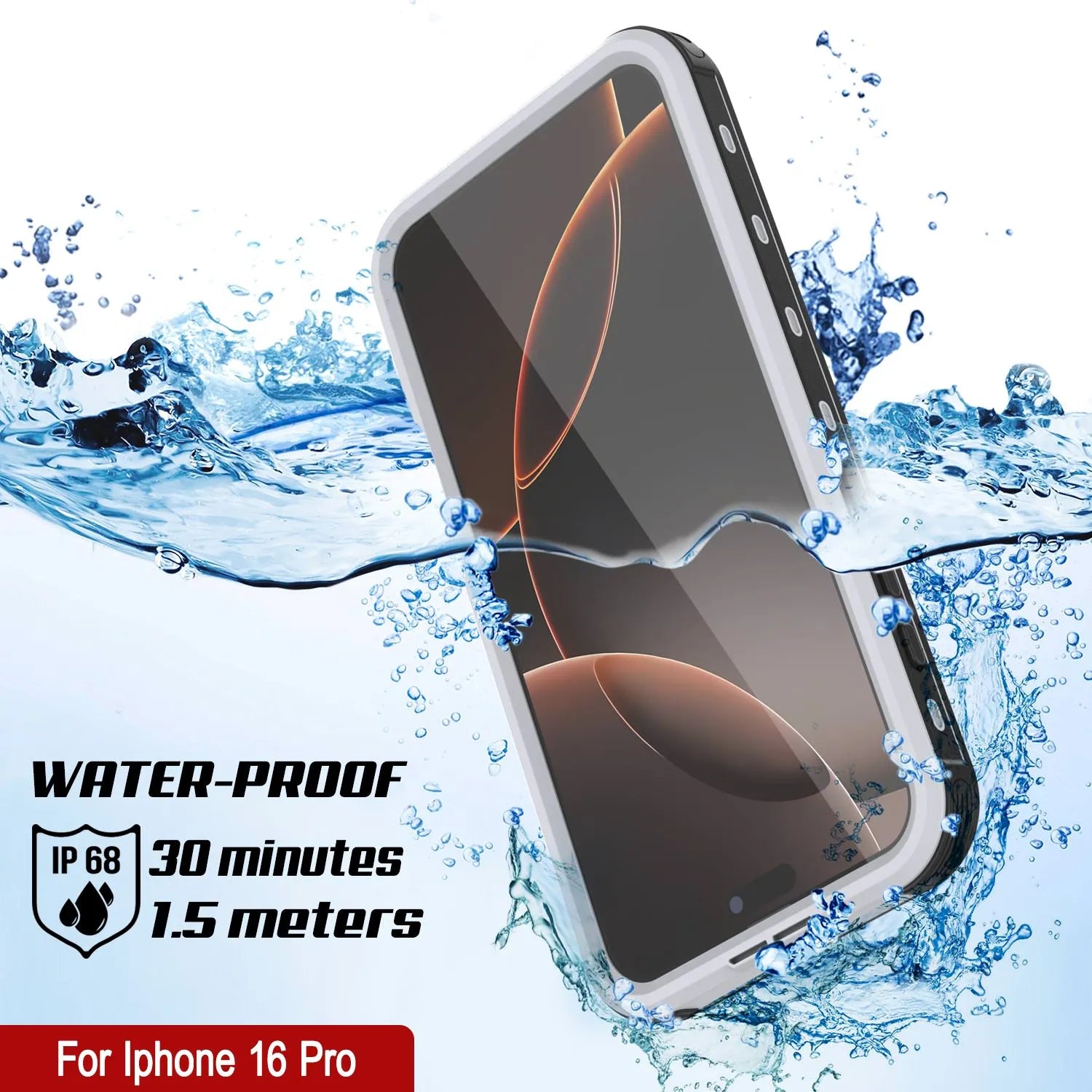 iPhone 16 Pro Waterproof IP68 Case, Punkcase [White] [StudStar Series] [Slim Fit] [Dirtproof]