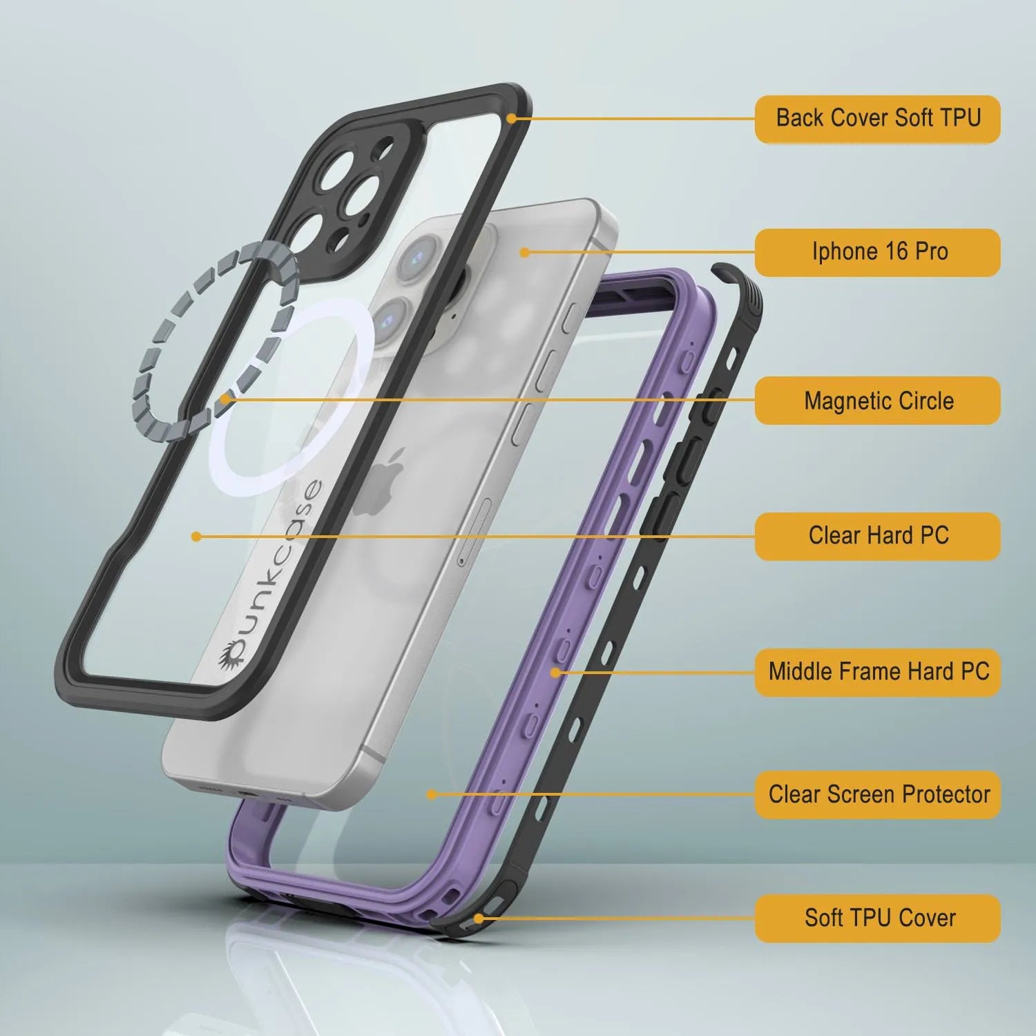 iPhone 16 Pro Waterproof IP68 Case, Punkcase [Lilac] [StudStar Series] [Slim Fit] [Dirtproof]