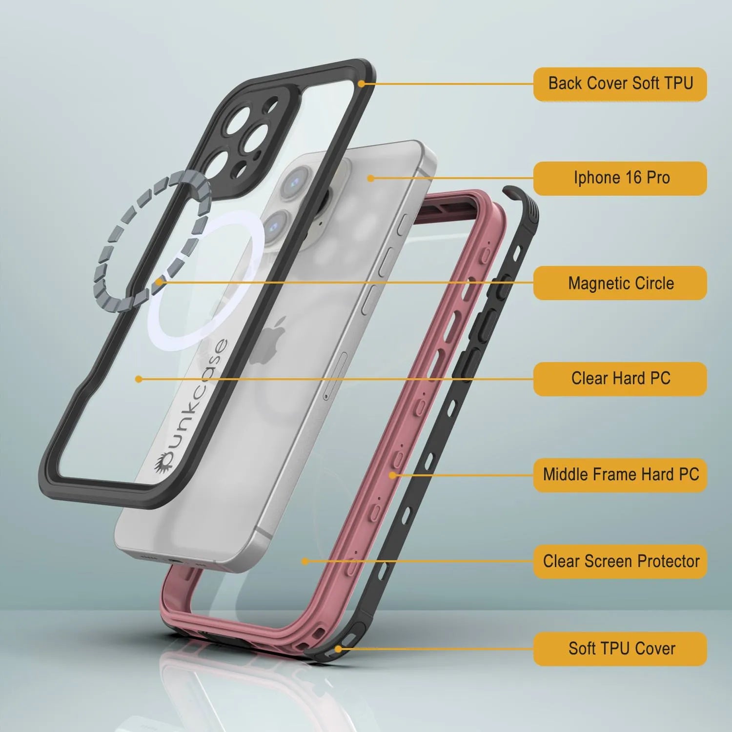 iPhone 16 Pro Waterproof IP68 Case, Punkcase [Pink] [StudStar Series] [Slim Fit] [Dirtproof]