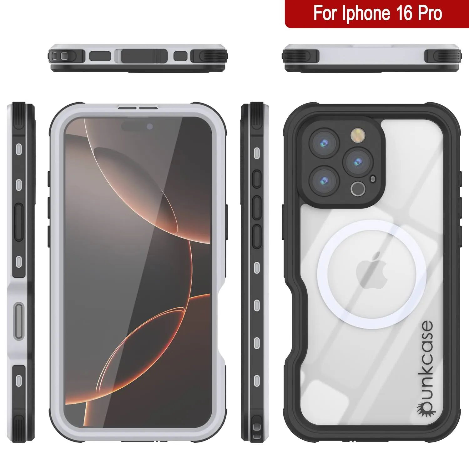 iPhone 16 Pro Waterproof IP68 Case, Punkcase [White] [StudStar Series] [Slim Fit] [Dirtproof]