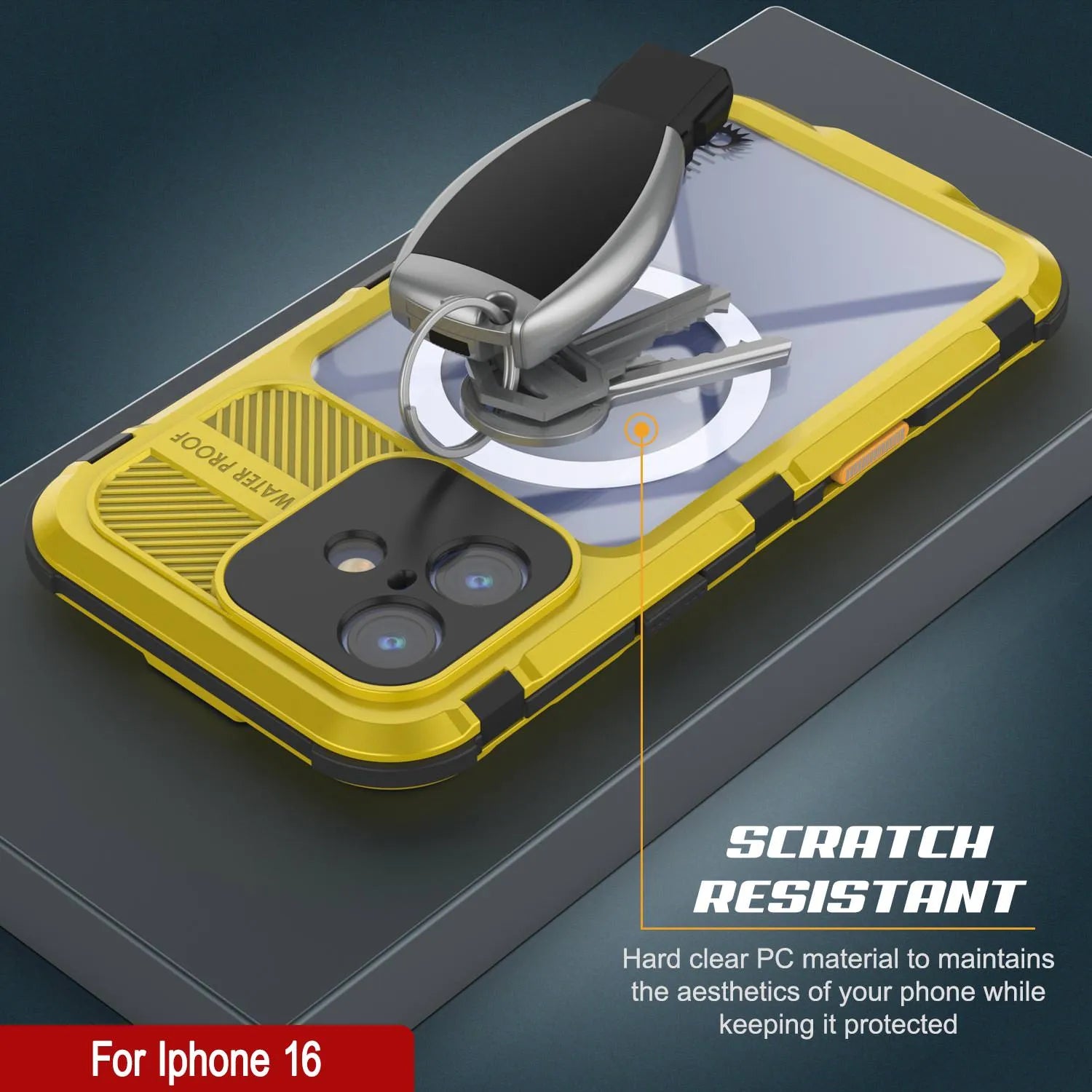 iPhone 16 Metal Extreme 2.0 Series Aluminum Waterproof Case IP68 W/Buillt in Screen Protector [Yellow]