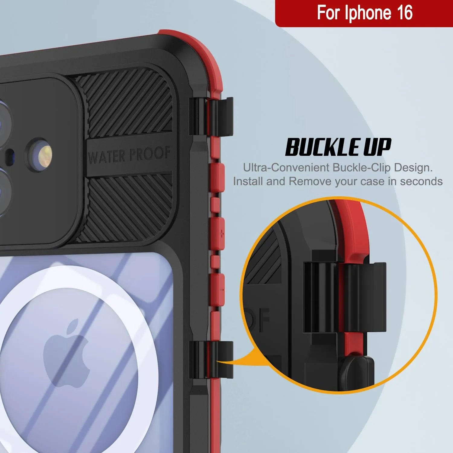 iPhone 16 Metal Extreme 2.0 Series Aluminum Waterproof Case IP68 W/Buillt in Screen Protector [Black-Red]