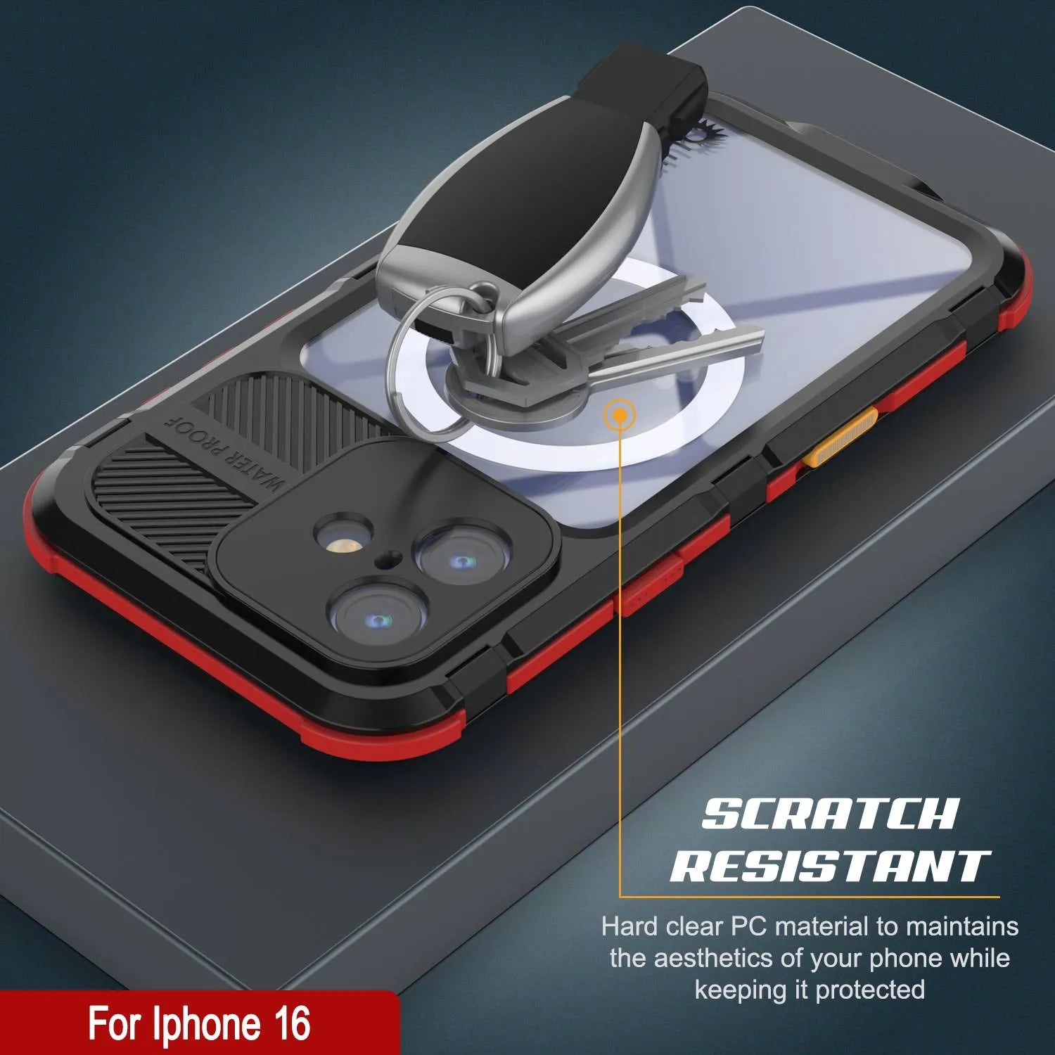 iPhone 16 Metal Extreme 2.0 Series Aluminum Waterproof Case IP68 W/Buillt in Screen Protector [Black-Red]