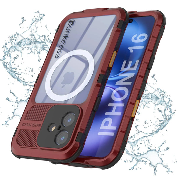 iPhone 16 Metal Extreme 2.0 Series Aluminum Waterproof Case IP68 W/Buillt in Screen Protector [Red-Black]