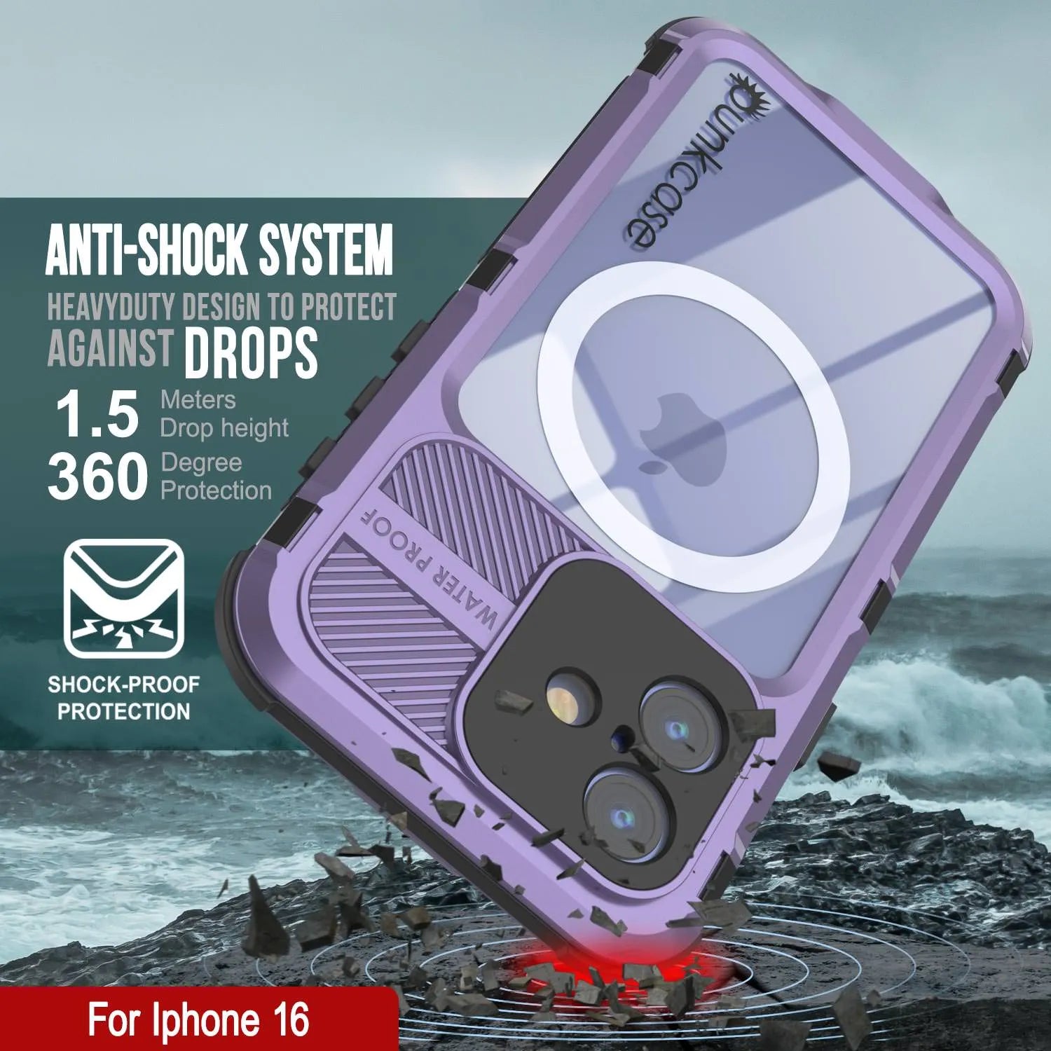 iPhone 16 Metal Extreme 2.0 Series Aluminum Waterproof Case IP68 W/Buillt in Screen Protector [Purple]