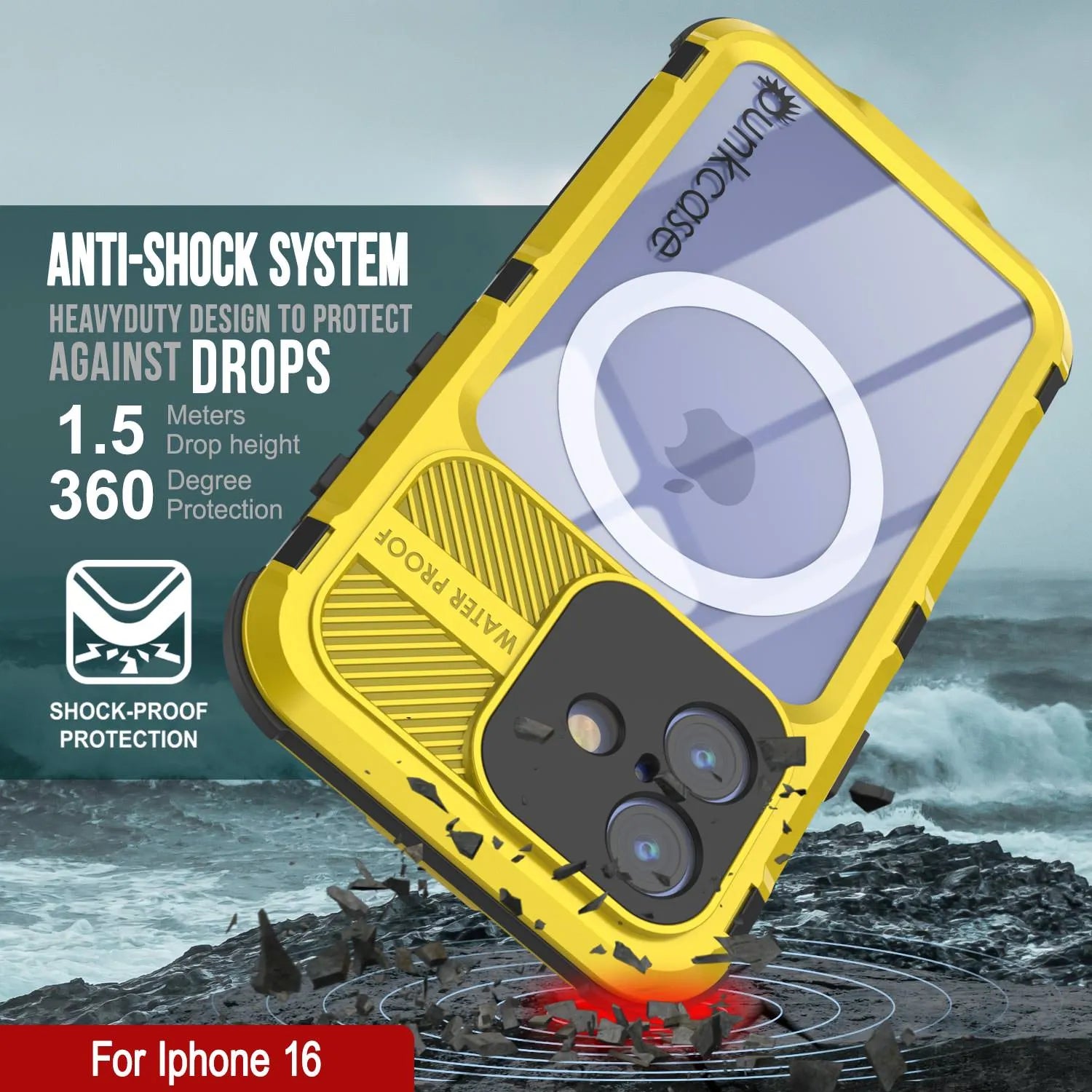 iPhone 16 Metal Extreme 2.0 Series Aluminum Waterproof Case IP68 W/Buillt in Screen Protector [Yellow]