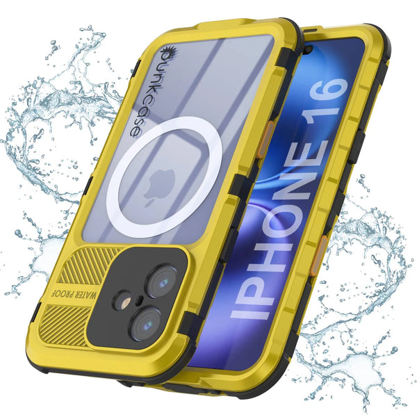 iPhone 16 Metal Extreme 2.0 Series Aluminum Waterproof Case IP68 W/Buillt in Screen Protector [Yellow]