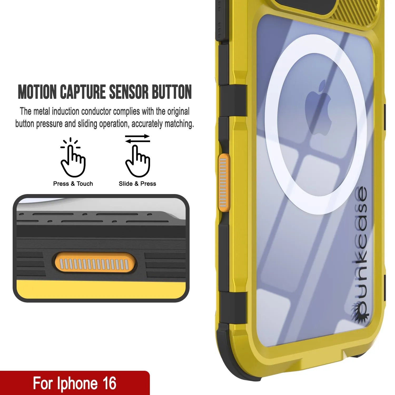 iPhone 16 Metal Extreme 2.0 Series Aluminum Waterproof Case IP68 W/Buillt in Screen Protector [Yellow]