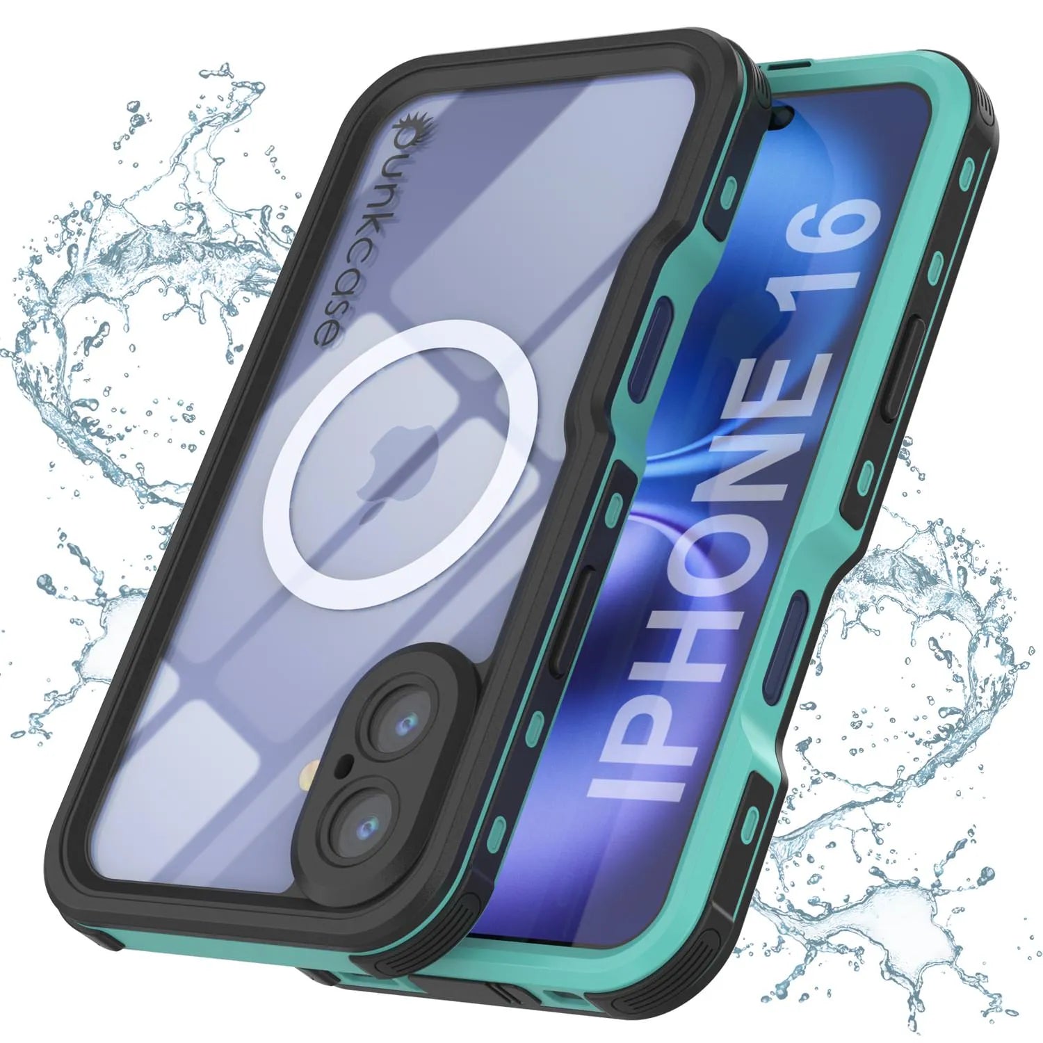 iPhone 16 Waterproof IP68 Case, Punkcase [Teal] [StudStar Series] [Slim Fit]