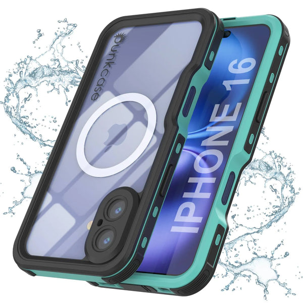 iPhone 16 Waterproof IP68 Case, Punkcase [Teal] [StudStar Series] [Slim Fit]