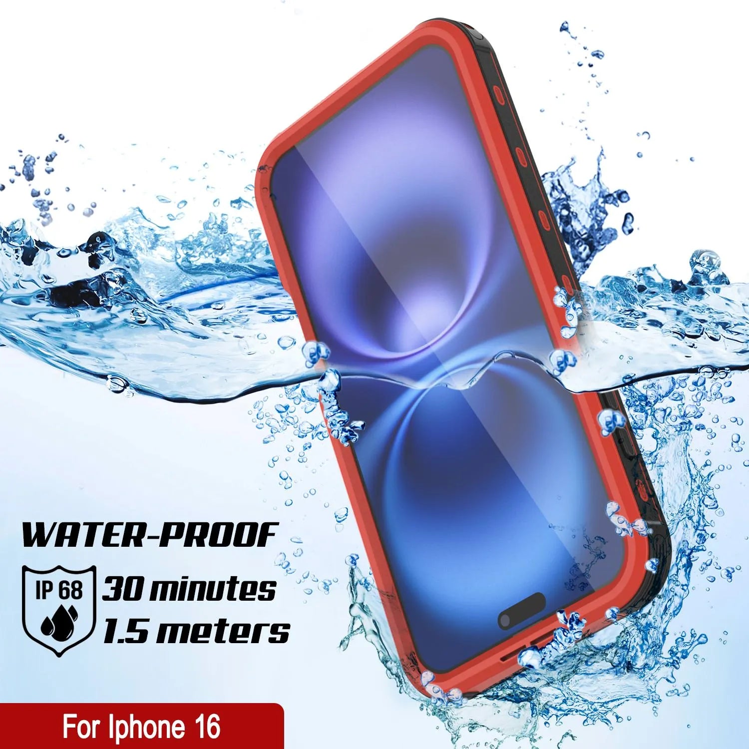 iPhone 16 Waterproof IP68 Case, Punkcase [Red] [StudStar Series] [Slim Fit]