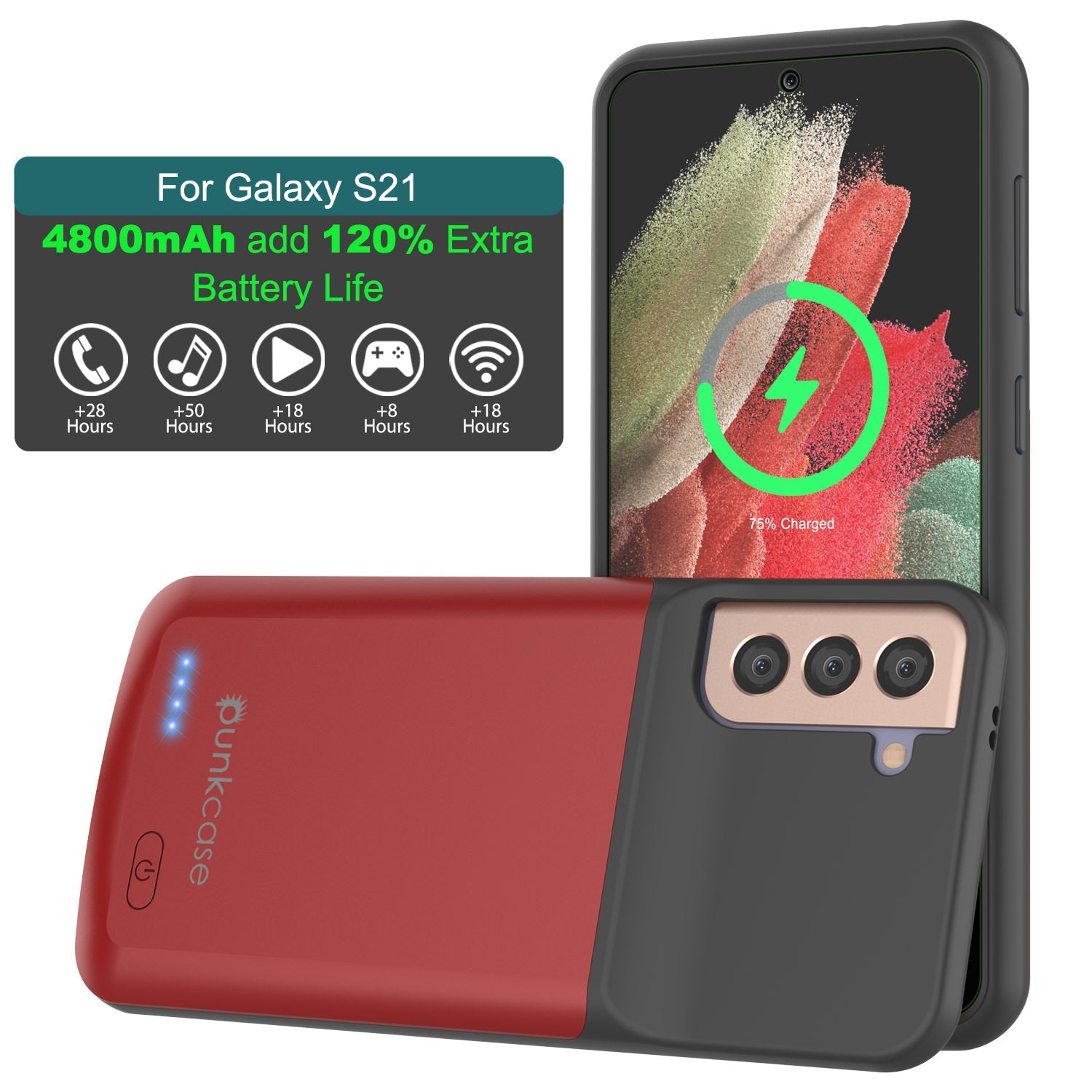 PunkJuice S21 Battery Case Red - Portable Charging Power Juice Bank with 4800mAh