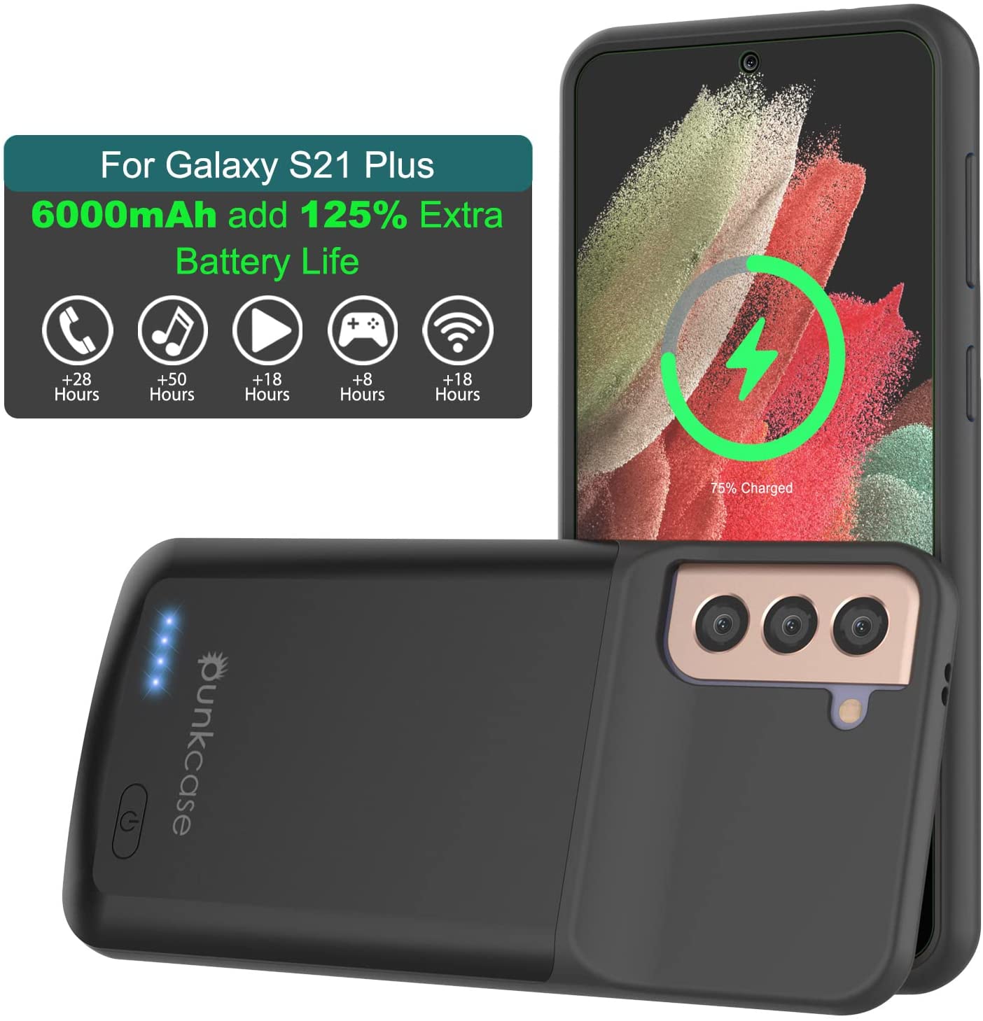 PunkJuice S21+ Plus Battery Case Black - Portable Charging Power Juice Bank with 6000mAh