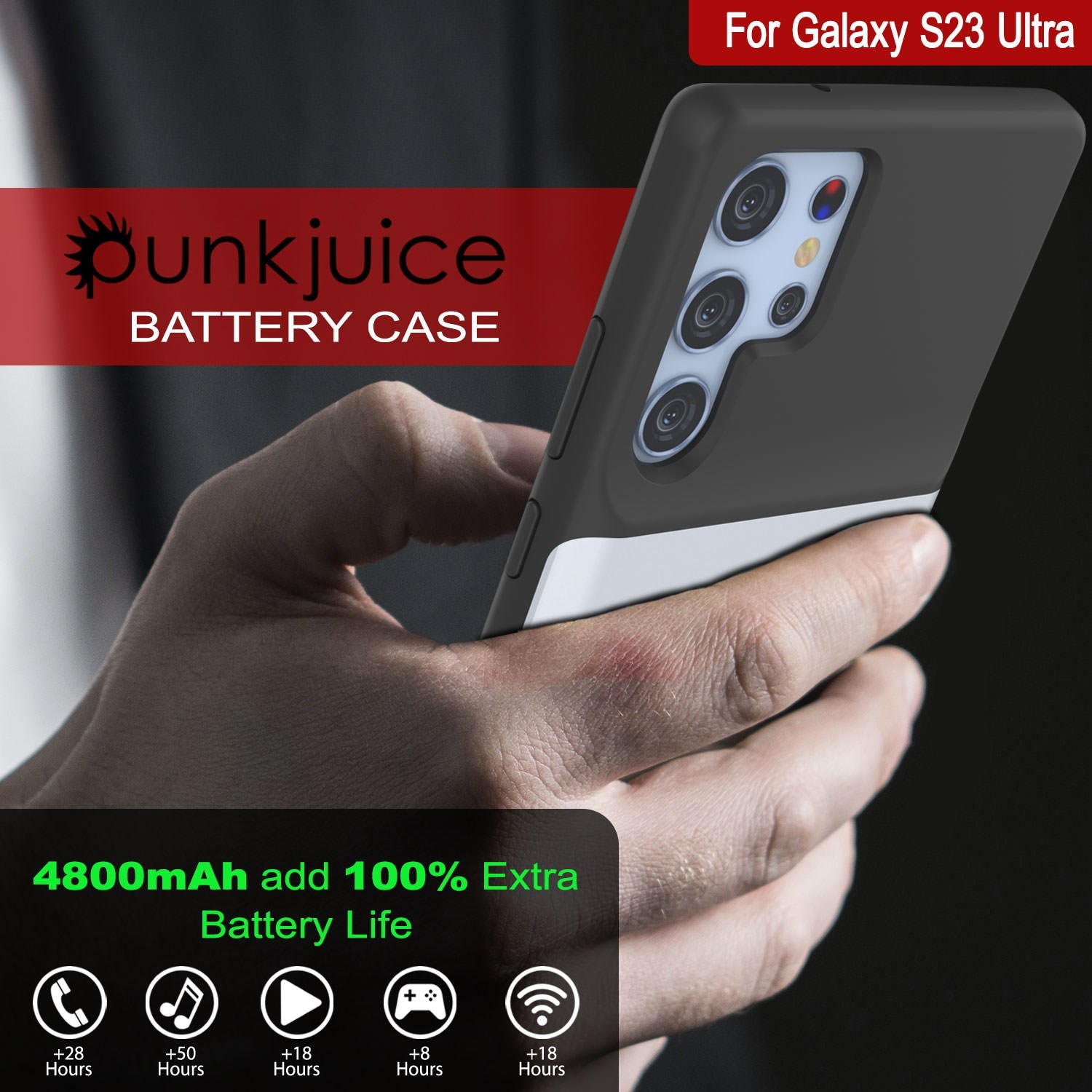 PunkJuice S24 Ultra Battery Case White - Portable Charging Power Juice Bank with 4500mAh