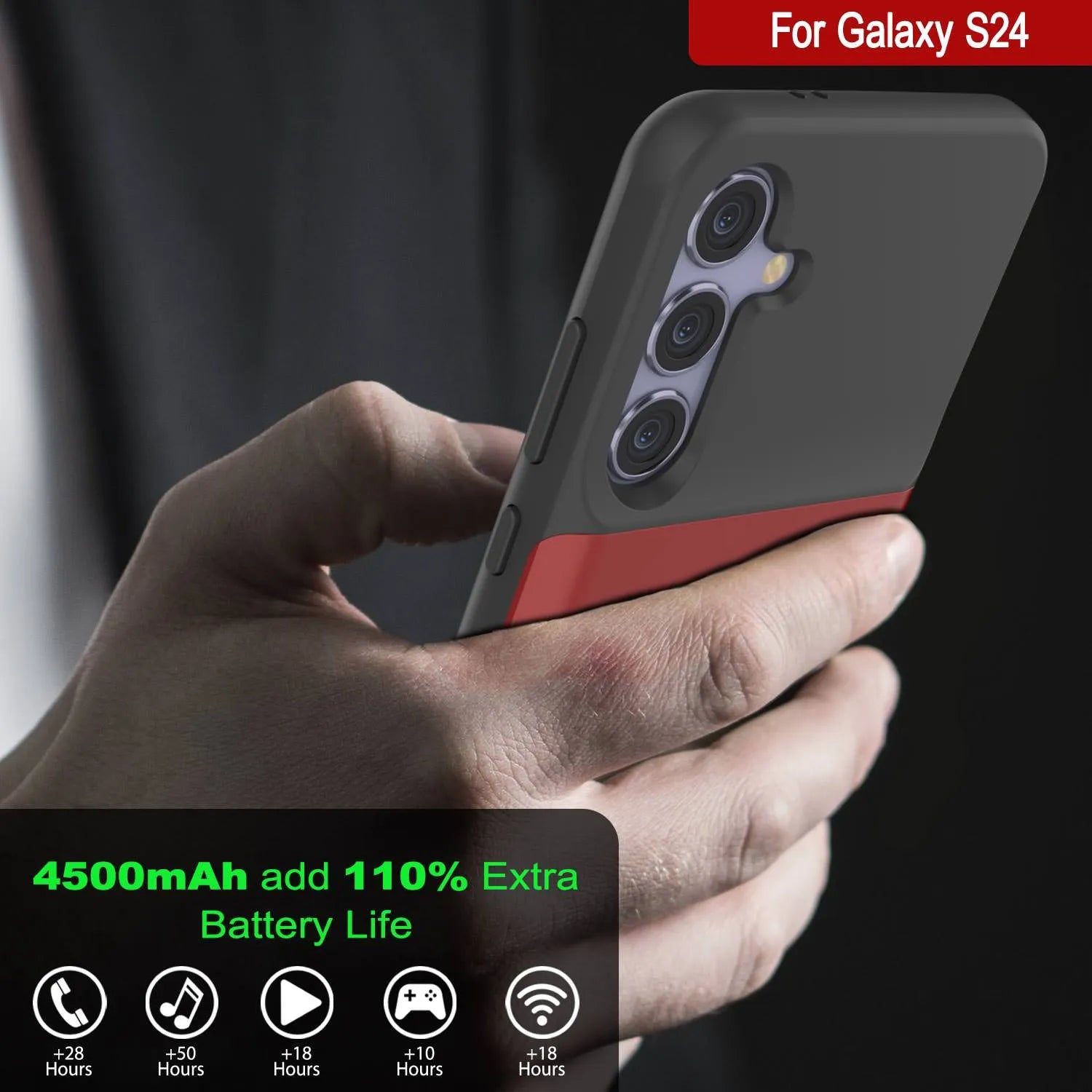 PunkJuice S24 Battery Case Red - Portable Charging Power Juice Bank with 4500mAh