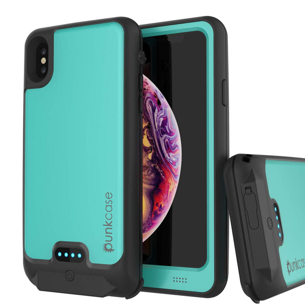 PunkJuice iPhone XS Max Battery Case, Waterproof, IP68 Certified [Ultra Slim] [Teal]