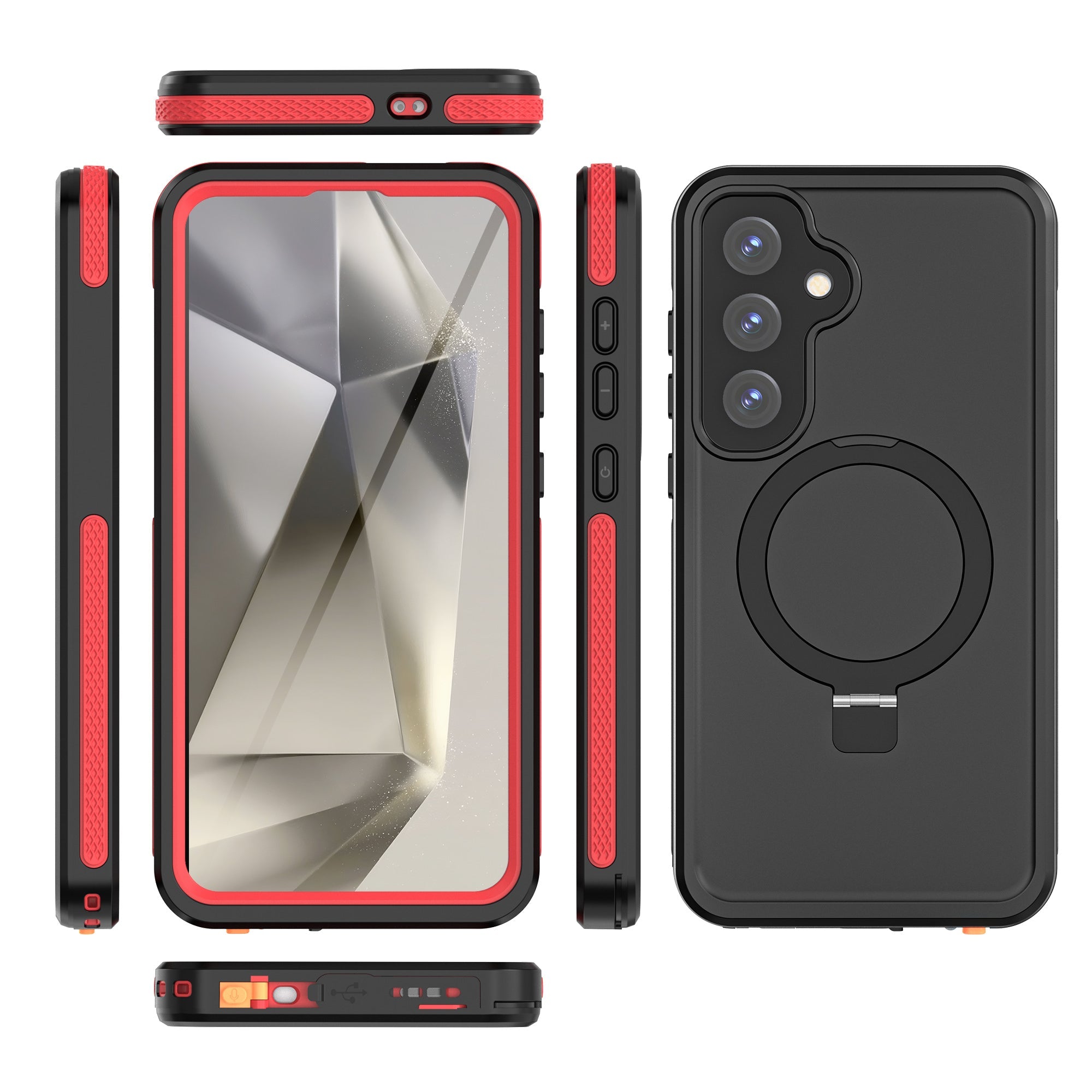 Galaxy S25 Plus Waterproof Case [Kickstud 2.0 Series] Protective IP68 Cover W/Screen Protector & Kickstand [Red]