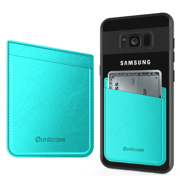 PunkCase CardStud Deluxe Stick On Wallet | Adhesive Card Holder Attachment for Back of iPhone, Android & More | Leather Pouch | [Teal]