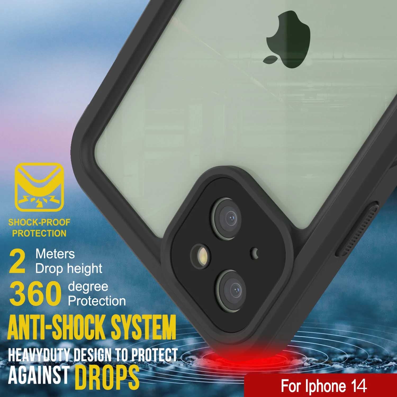 iPhone 14  Waterproof Case, Punkcase [Extreme Series] Armor Cover W/ Built In Screen Protector [Black]