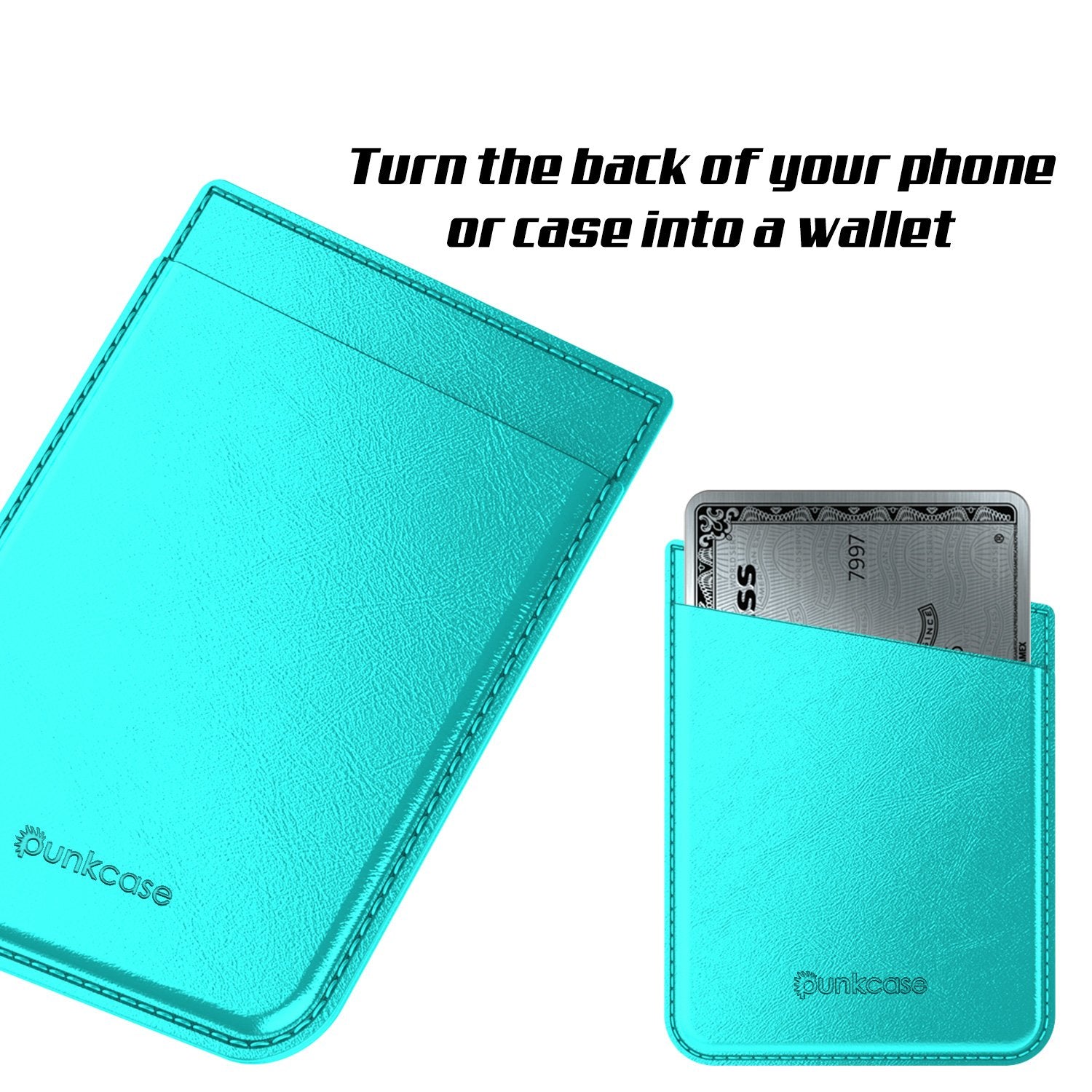 PunkCase CardStud Deluxe Stick On Wallet | Adhesive Card Holder Attachment for Back of iPhone, Android & More | Leather Pouch | [Teal]