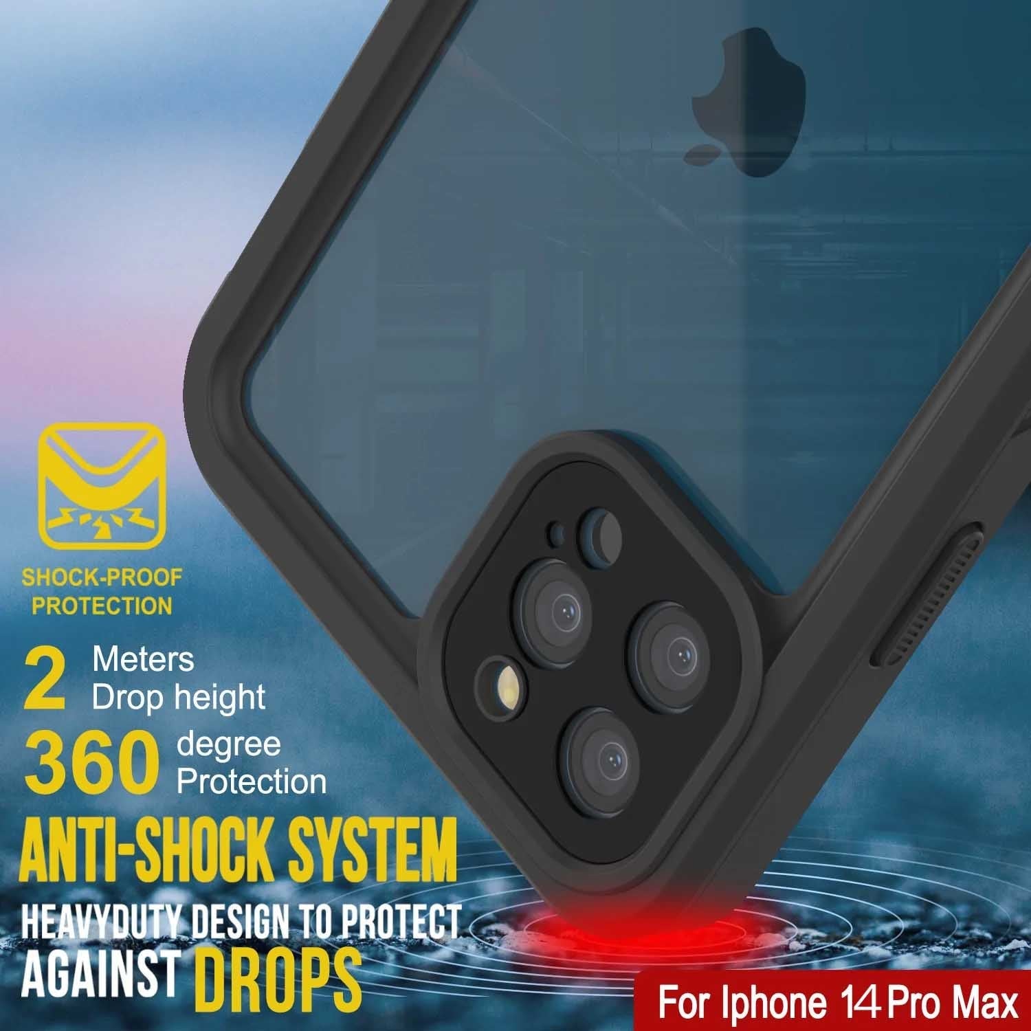 iPhone 14 Pro Max Waterproof Case, Punkcase [Extreme Series] Armor Cover W/ Built In Screen Protector [Black]