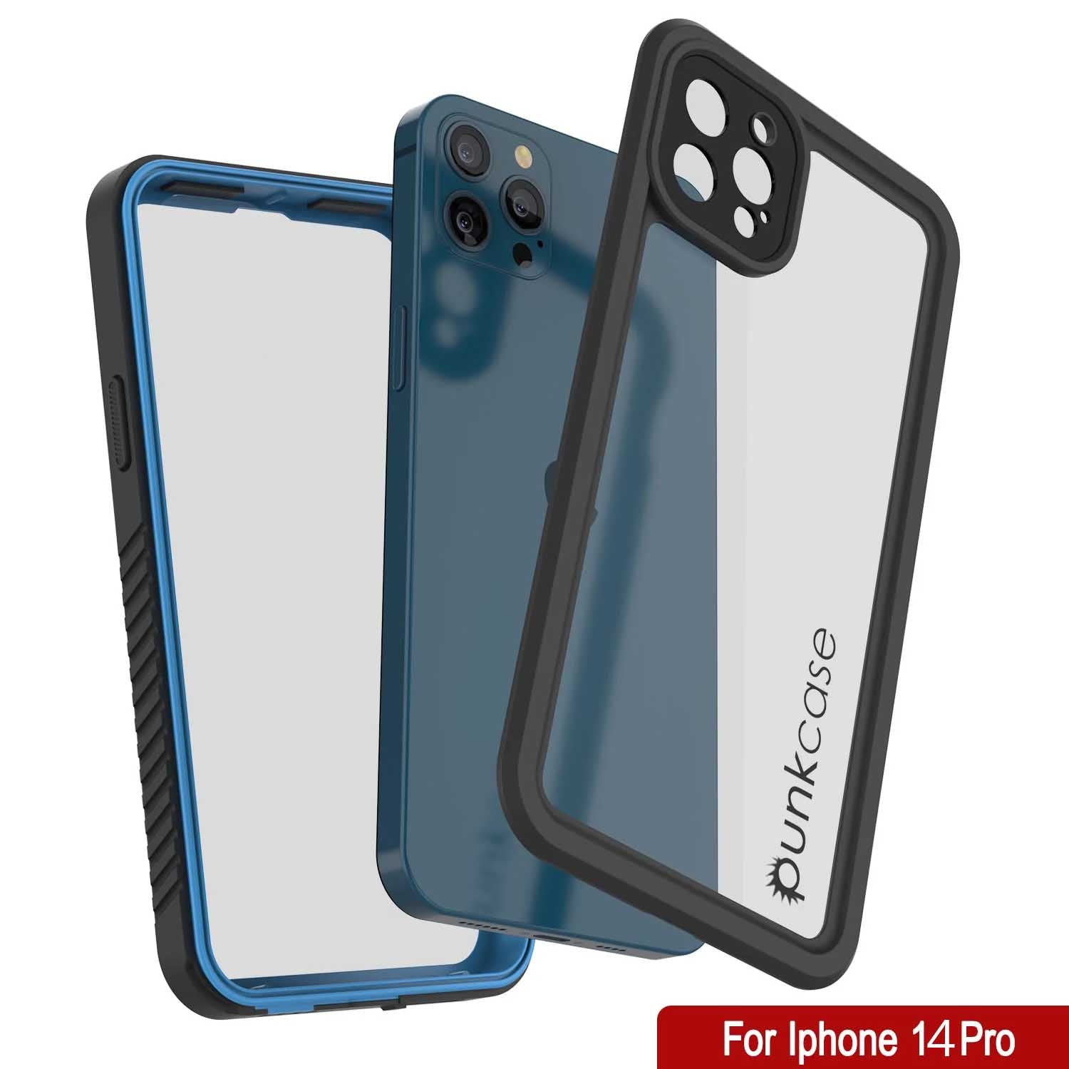 iPhone 14 Pro Waterproof Case, Punkcase [Extreme Series] Armor Cover W/ Built In Screen Protector [Light Blue]