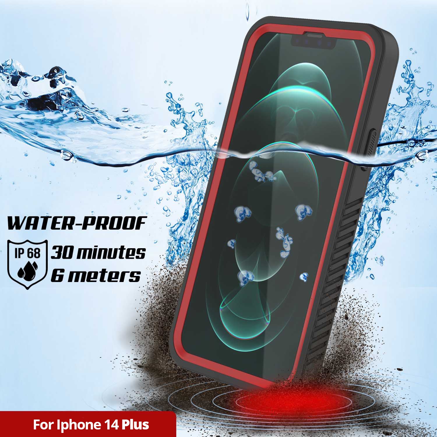 iPhone 14 Plus Waterproof Case, Punkcase [Extreme Series] Armor Cover W/ Built In Screen Protector [Red]