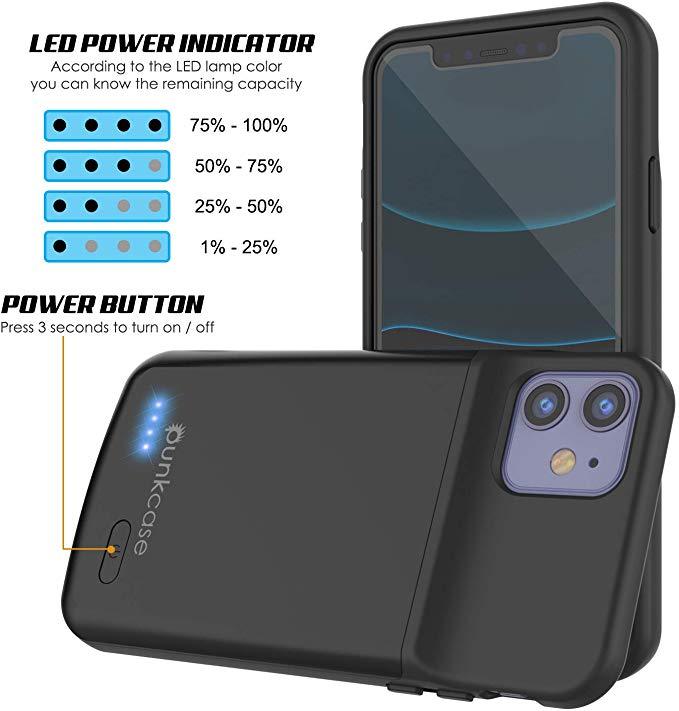 iPhone 11 Battery Case, PunkJuice 5000mAH Fast Charging Power Bank W/ Screen Protector | [Black]