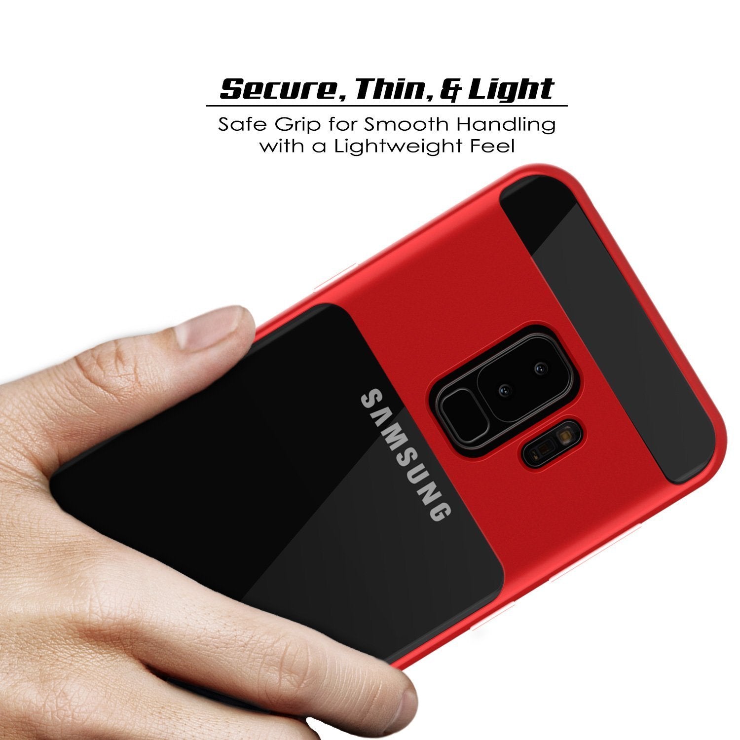 Galaxy S9+ Plus Case, PUNKcase [LUCID 3.0 Series] [Slim Fit] [Clear Back] Armor Cover w/ Integrated Kickstand, Anti-Shock System & PUNKSHIELD Screen Protector for Samsung Galaxy S9+ Plus [Red]