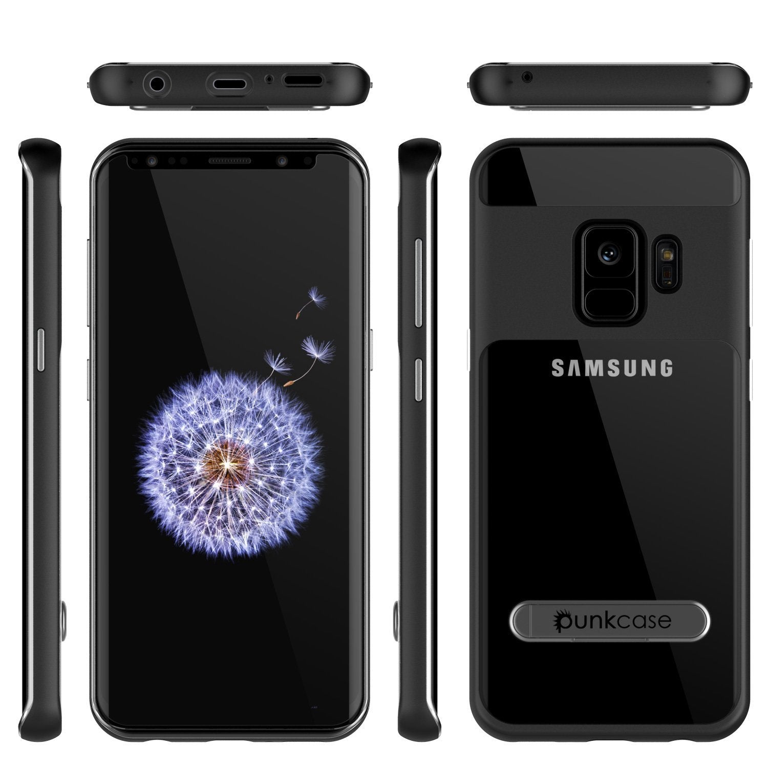 Galaxy S9 Case, PUNKcase [LUCID 3.0 Series] [Slim Fit] [Clear Back] Armor Cover w/ Integrated Kickstand, Anti-Shock System & PUNKSHIELD Screen Protector for Samsung Galaxy S9 [Black]