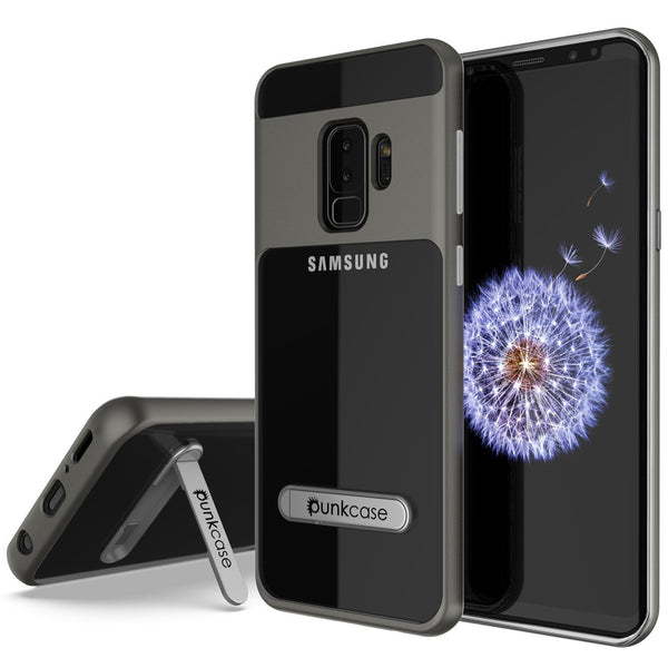 Galaxy S9+ Plus Case, PUNKcase [LUCID 3.0 Series] [Slim Fit] [Clear Back] Armor Cover w/ Integrated Kickstand, Anti-Shock System & PUNKSHIELD Screen Protector for Samsung Galaxy S9+ Plus [Grey]