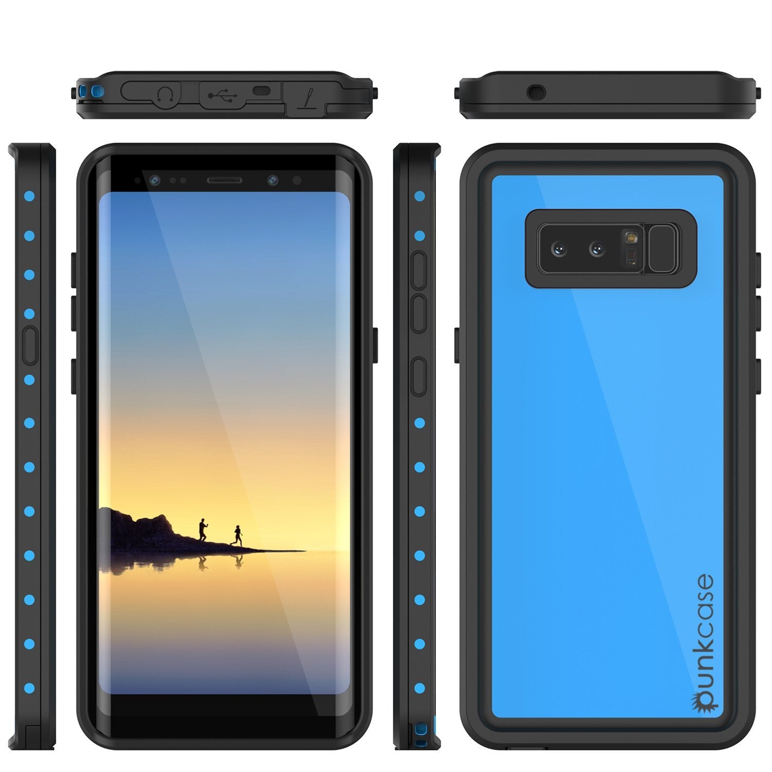 Galaxy Note 8 Waterproof Case PunkCase StudStar Light Blue
