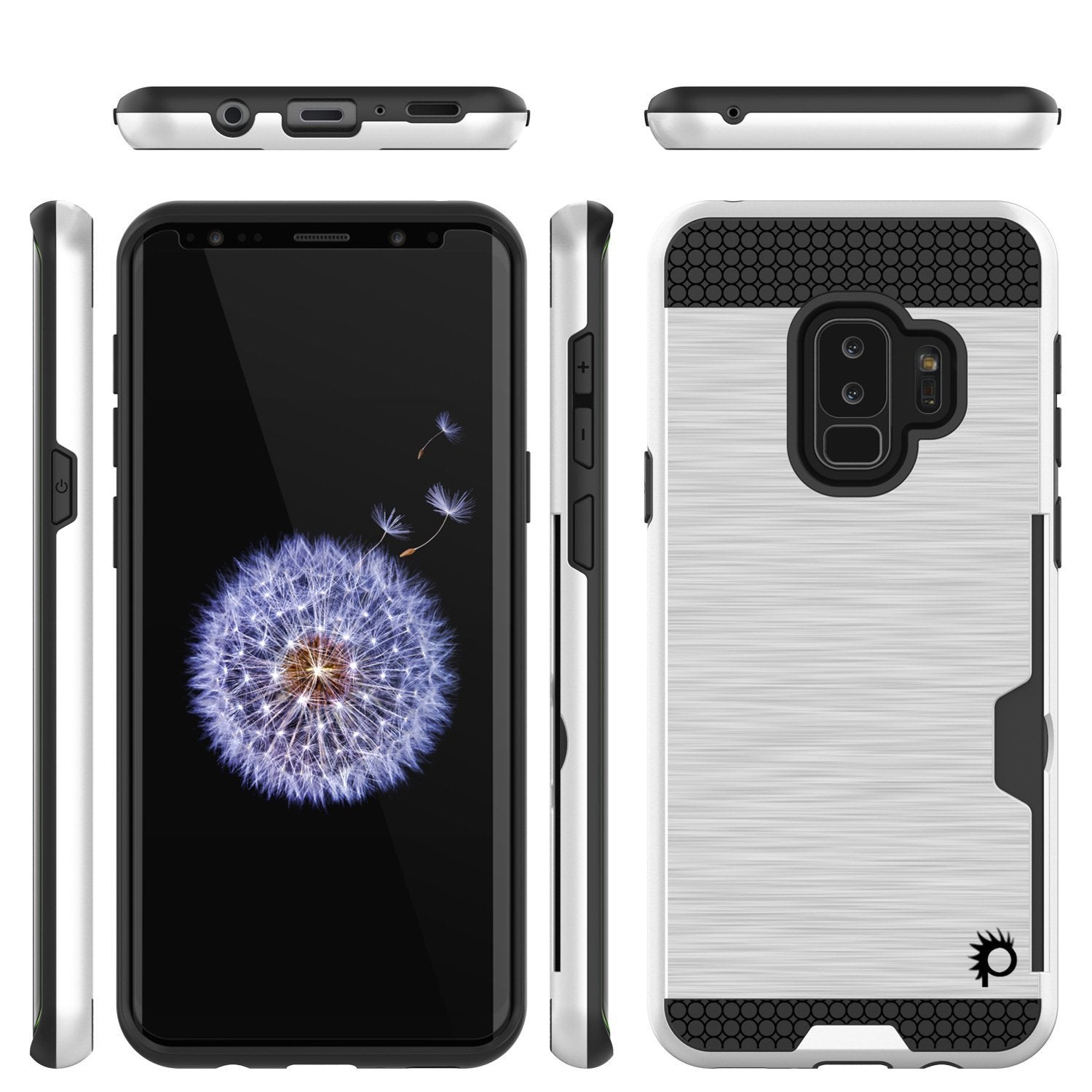 Galaxy S9 Plus Case, PUNKcase [SLOT Series] [Slim Fit] Dual-Layer Armor Cover w/Integrated Anti-Shock System, Credit Card Slot & Screen Protector [White]