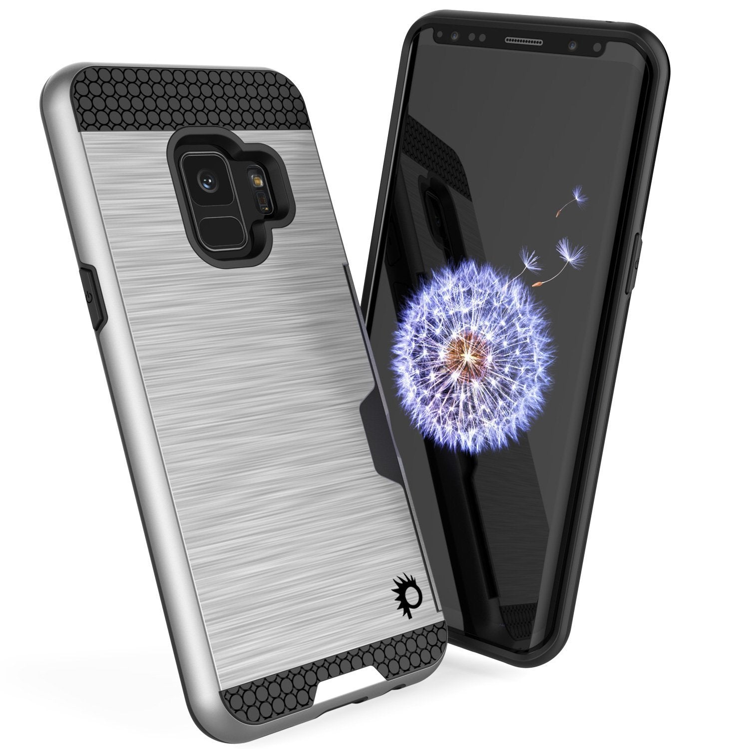 Galaxy S9 Case, PUNKcase [SLOT Series] [Slim Fit] Dual-Layer Armor Cover w/Integrated Anti-Shock System, Credit Card Slot [Silver]